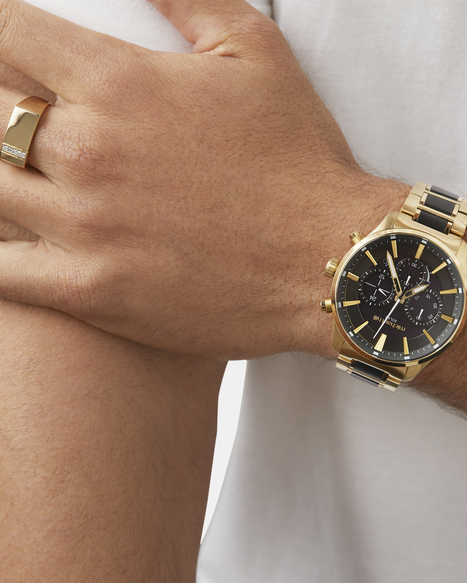 Solar Powered Men's Watch with Gold and Black Tone in Stainless Steel