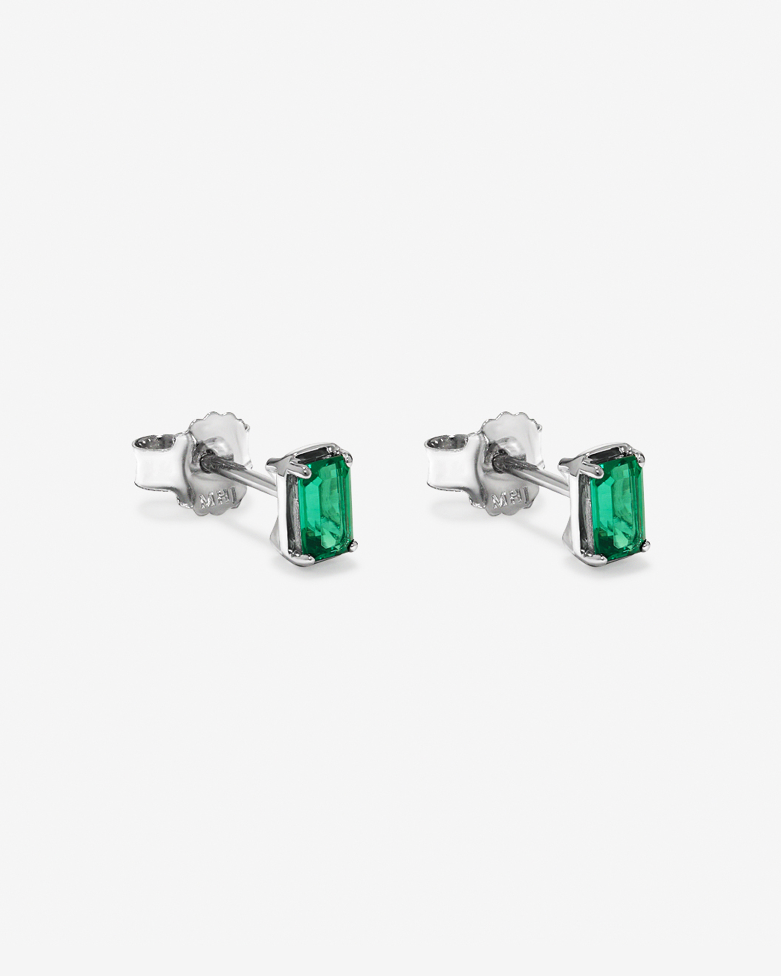 Emerald-Cut Created Emerald Stud Earrings in Sterling Silver