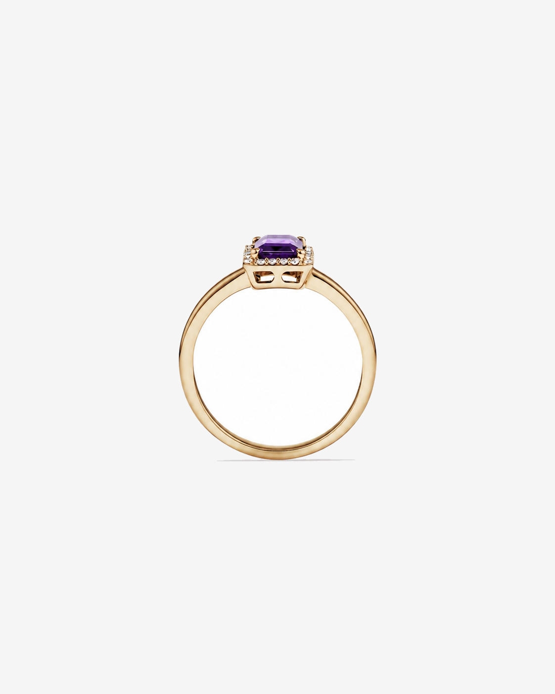 Emerald Cut Amethyst and Diamond Halo Ring 10kt Yellow Gold