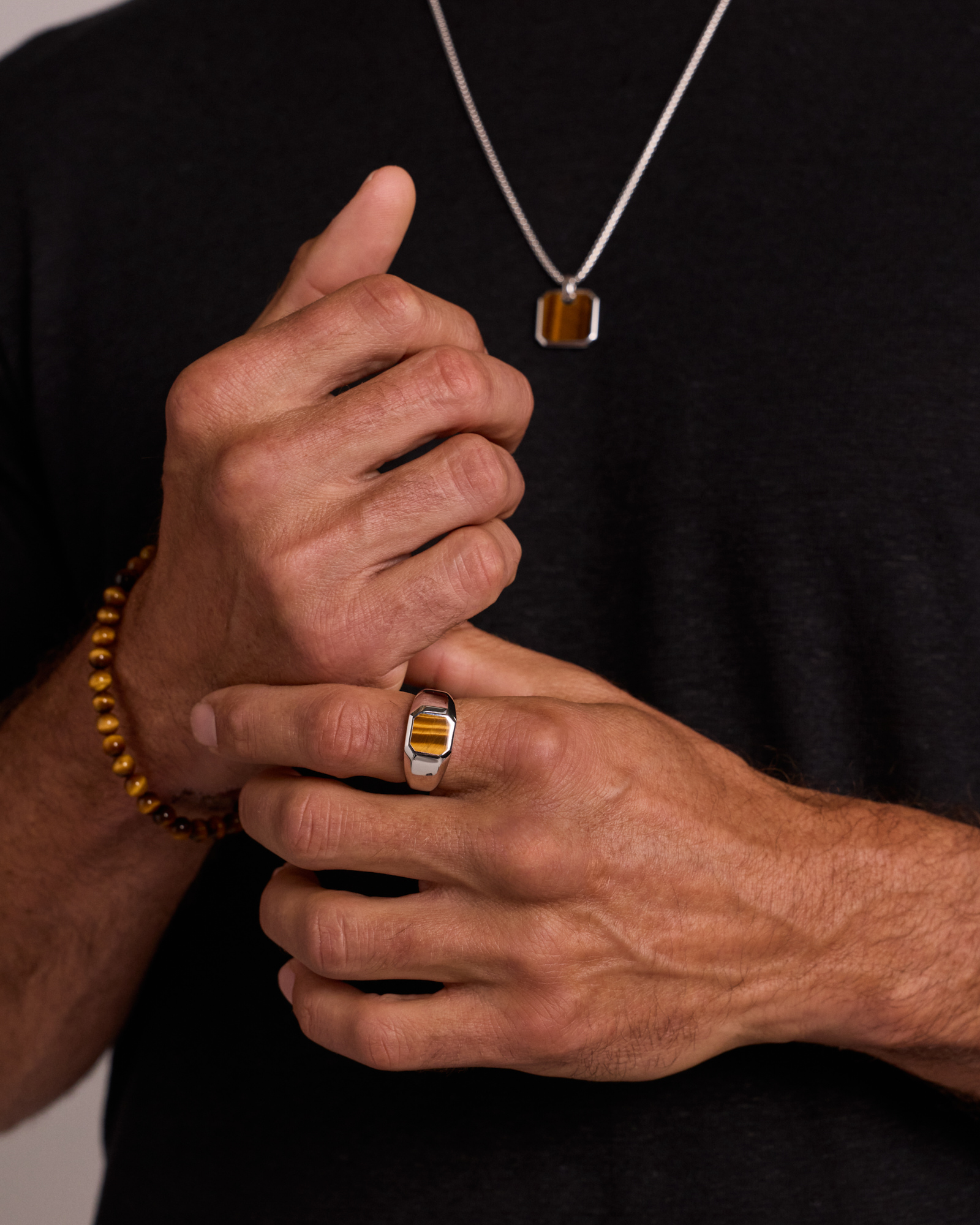 Tiger’s Eye Square Pendant Necklace in Sterling Silver