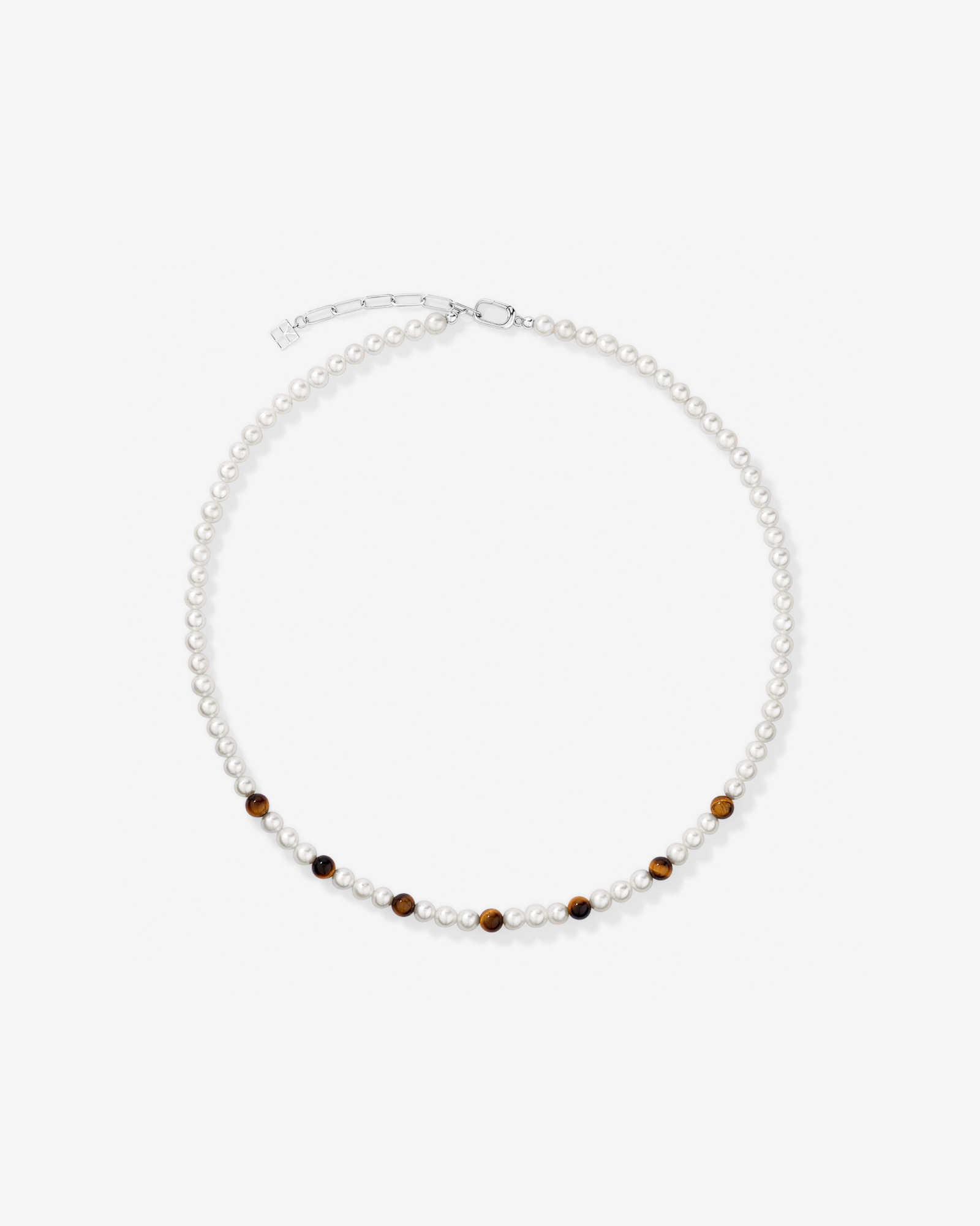 Cultured Freshwater Pearl & Tiger Eye Necklace in Sterling Silver