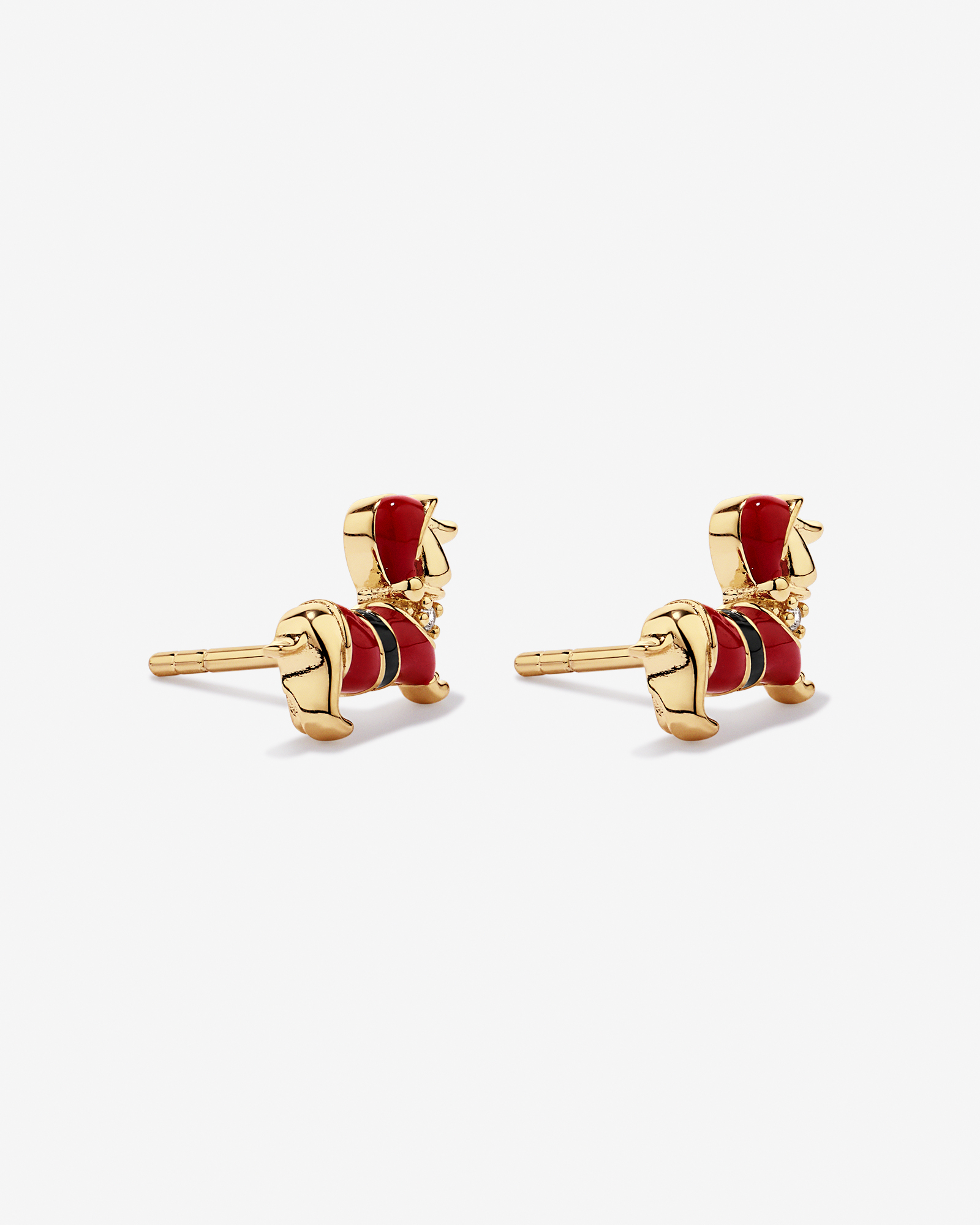 Dachshund Christmas Stud Earrings with Cubic Zirconia in 18kt Yellow Gold Vermeil