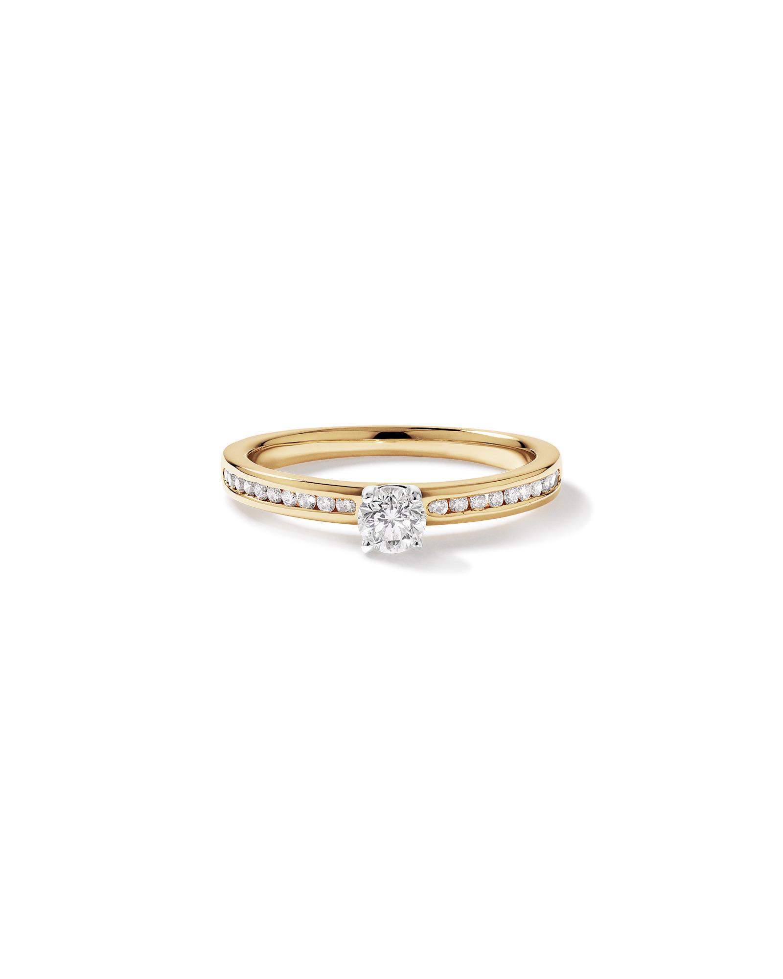 Bague avec diamant Signature 101 rond brillant de 0,45 carat TW en or jaune et blanc 14 carats