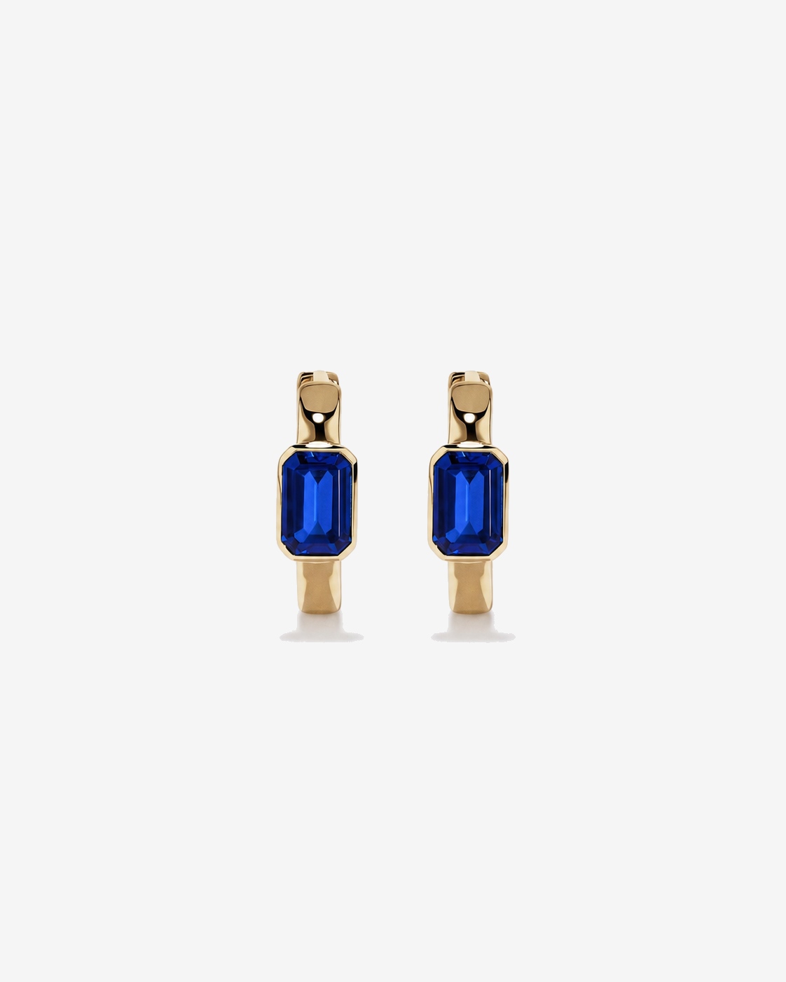 Created Sapphire Bezel Huggie Earrings in 10kt Yellow Gold