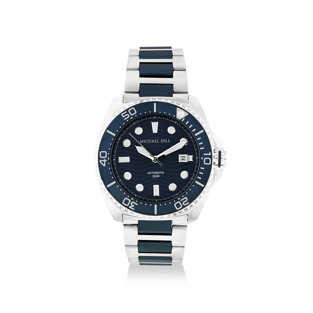 Men's Automatic Two-Tone Watch in Blue Tone Stainless Steel