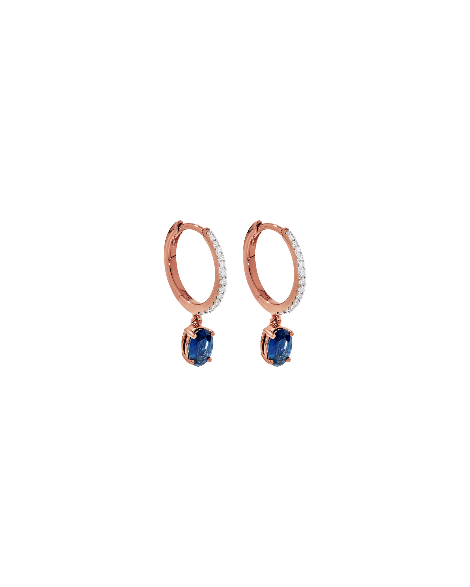 Australian Sapphire Oval Cut & 0.15 Carat TW Diamond Hoop Drop Earrings in 10kt Rose Gold witn Rhodium