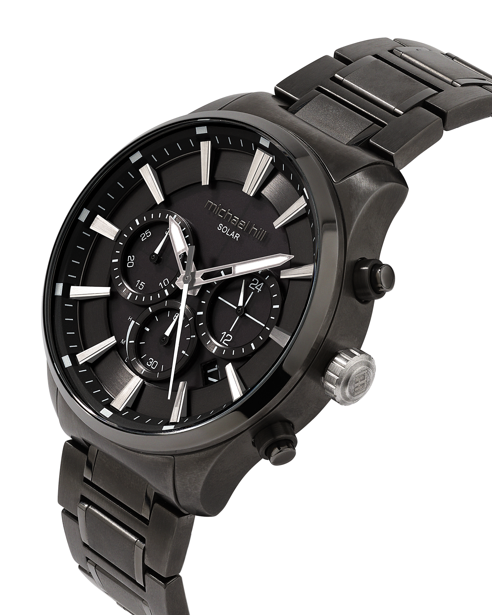 Solar Powered Men's Watch Black Tone Stainless Steel