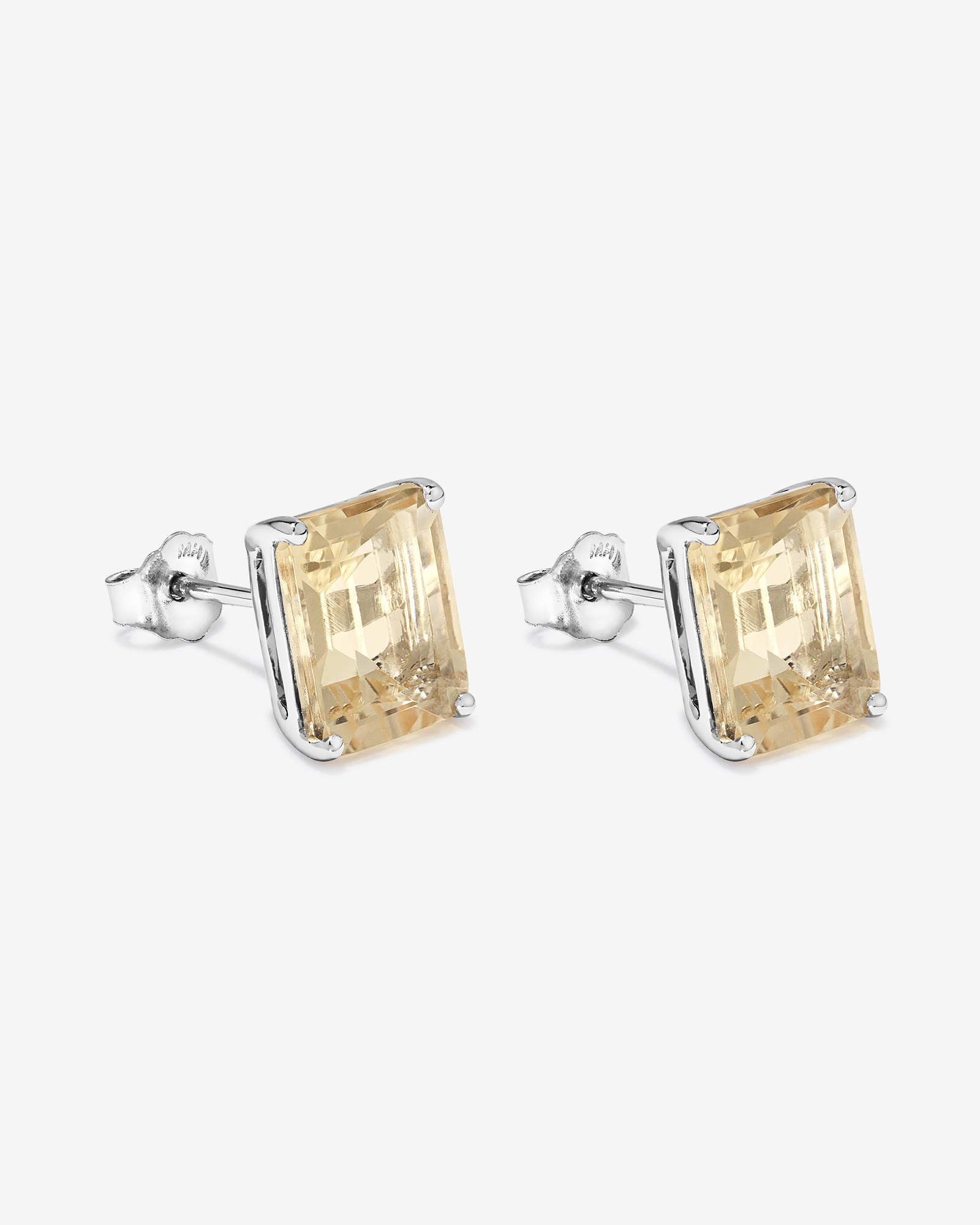 Emerald Cut Soft Champagne Citrine Solitaire Stud Earrings in Sterling Silver