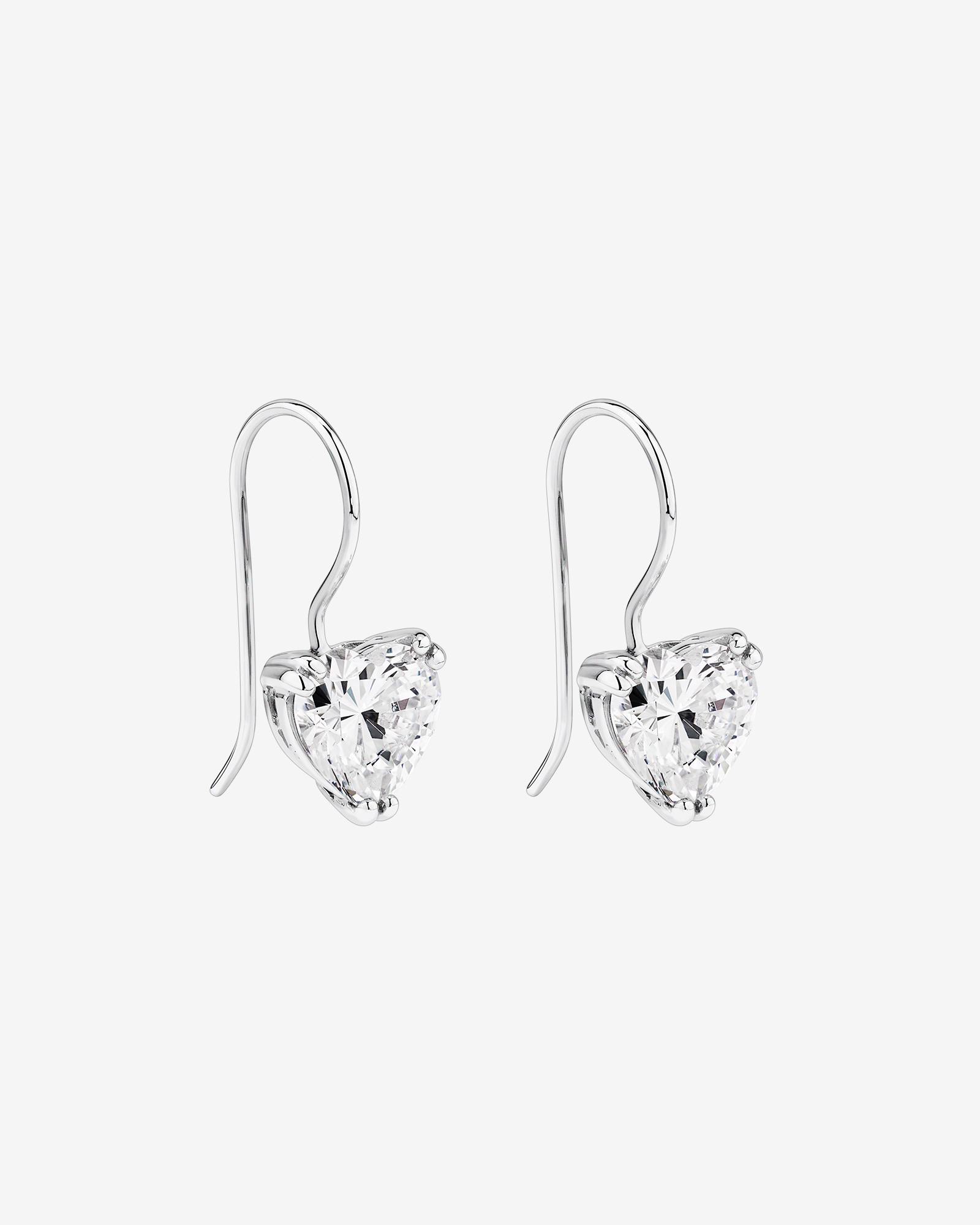 Love Heart Shaped Cubic Zirconia Drop Shepherds Hook Earrings in Sterling Silver