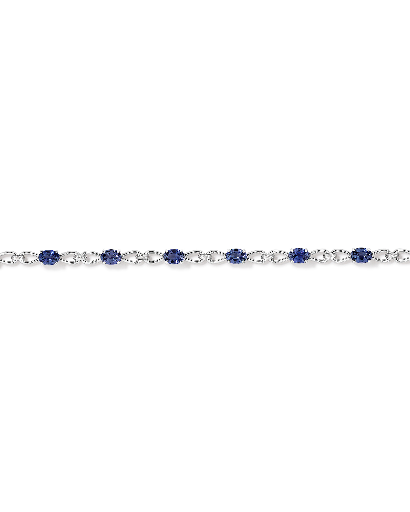 Bracelet en argent sterling avec pierre précieuse en saphir bleu de synthèse taille ovale et diamants