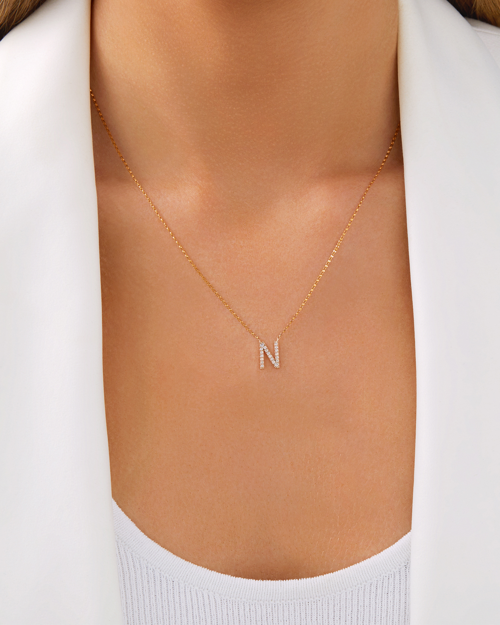 "N" Initial Necklace with 0.10 Carat TW of Diamonds in 10kt Yellow Gold