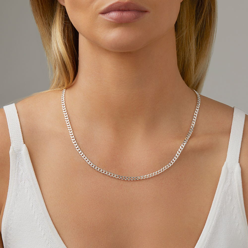 Chaîne à maillons gourmette en argent sterling de 50 cm, largeur 4 mm à 4,5 mm