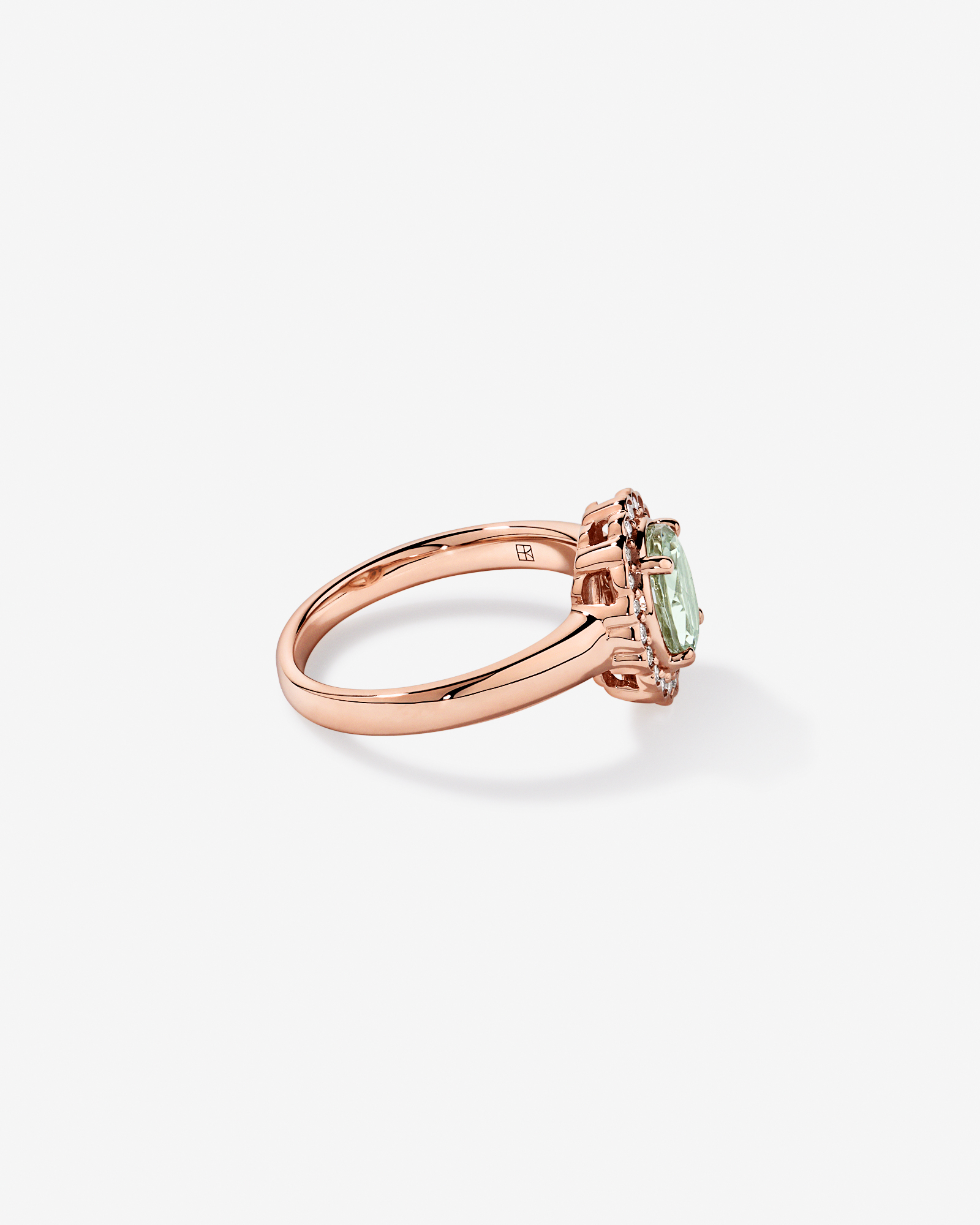 Green Amethyst & 0.20TW of Diamond Halo Ring 10kt Rose Gold