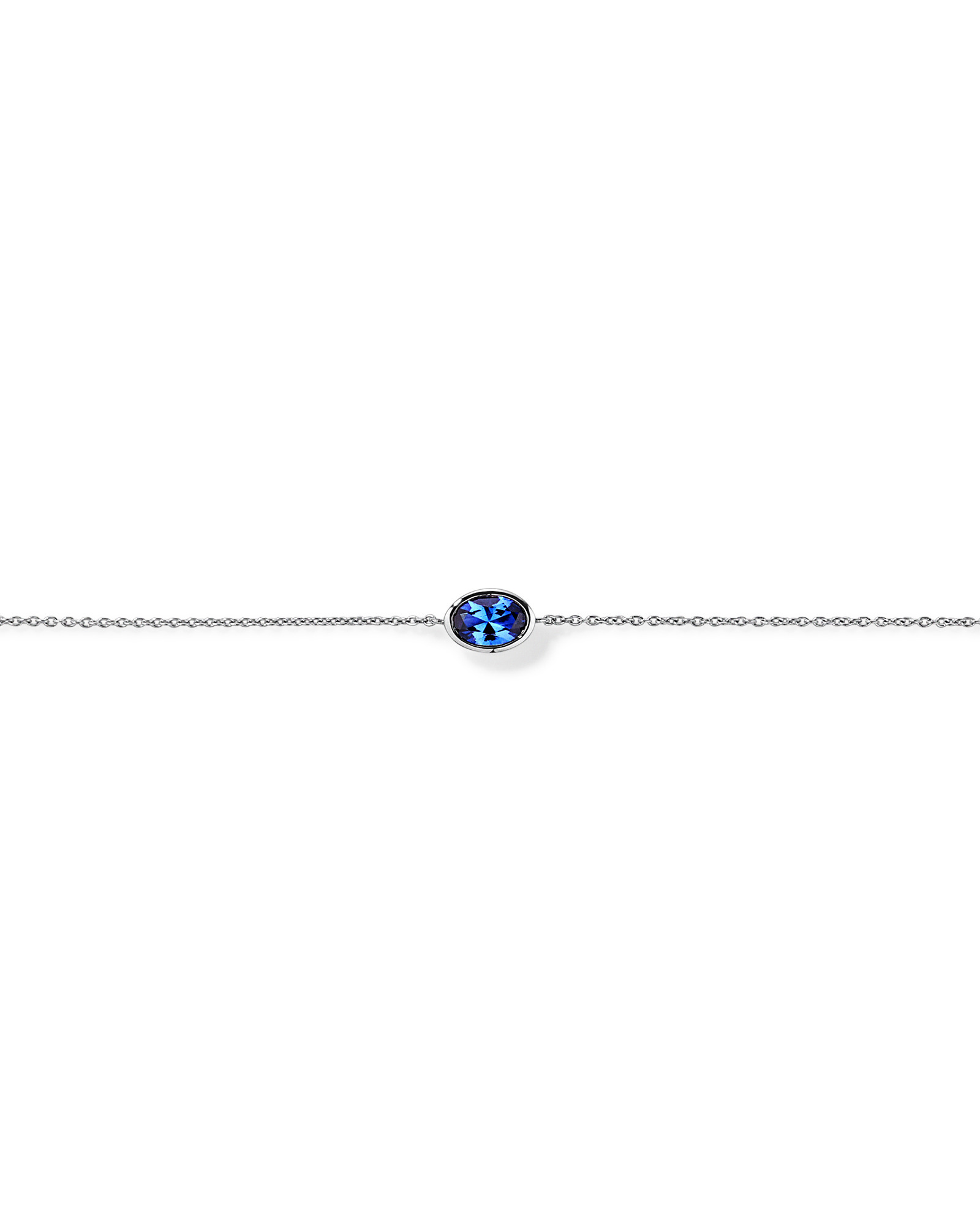Oval Blue Created Sapphire Bezel Bracelet in 10kt White Gold