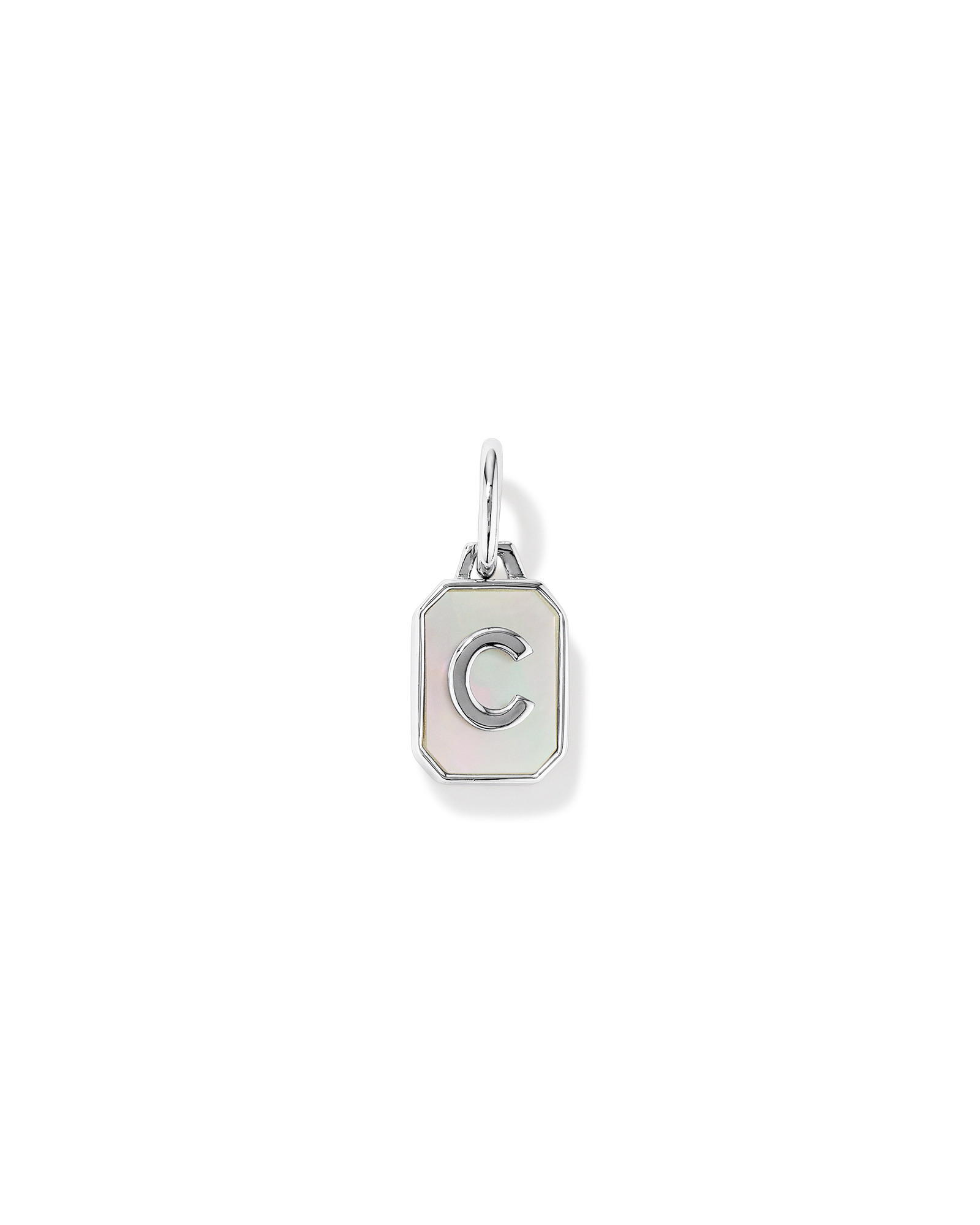 Letter C Mother of Pearl Initial Pendant in Sterling Silver