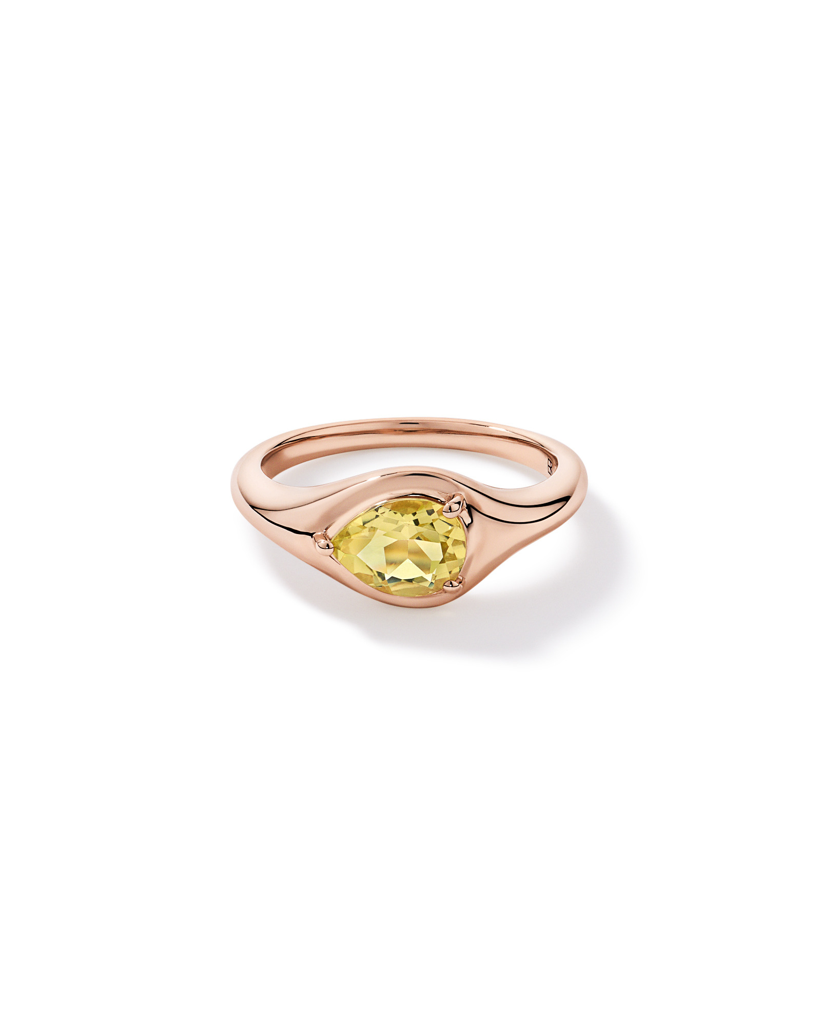 Pear Cut Lemon Quartz East-to-West Set Ring 10kt Rose Gold