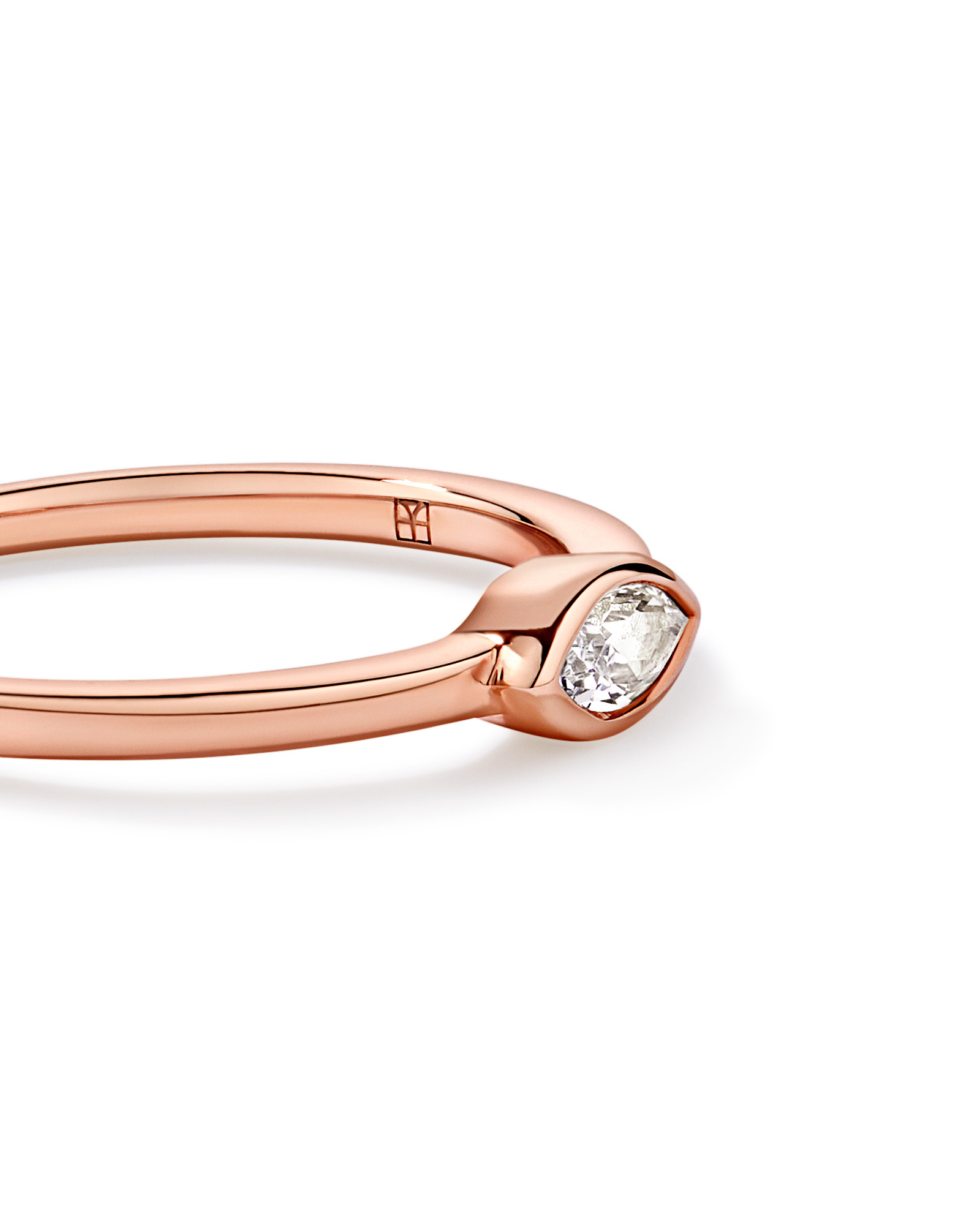 Marquise Cut White Created Sapphire East-to-West Set Bezel Ring 10kt Rose Gold
