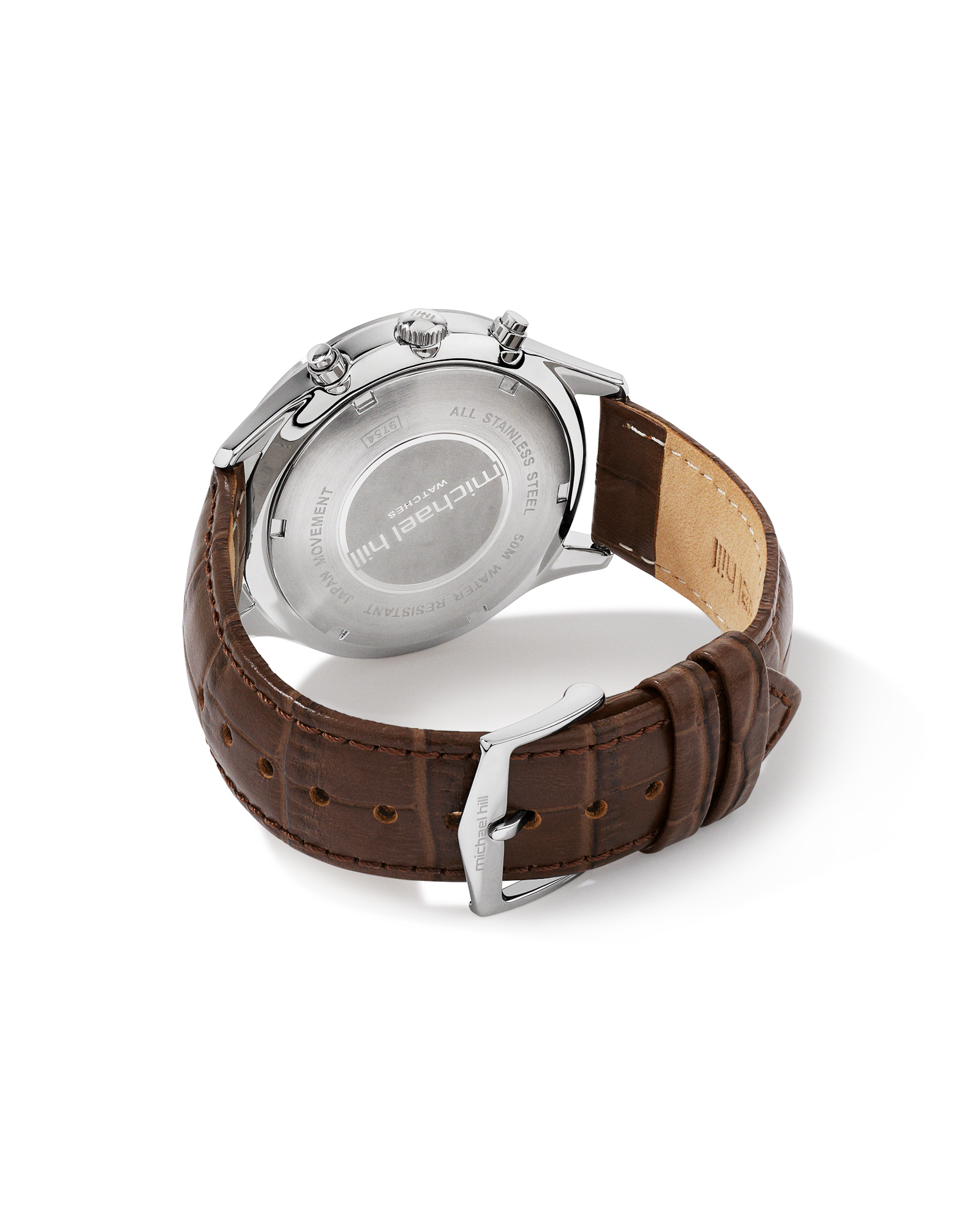 Men's Chronograph Watch in Stainless Steel & Brown Leather