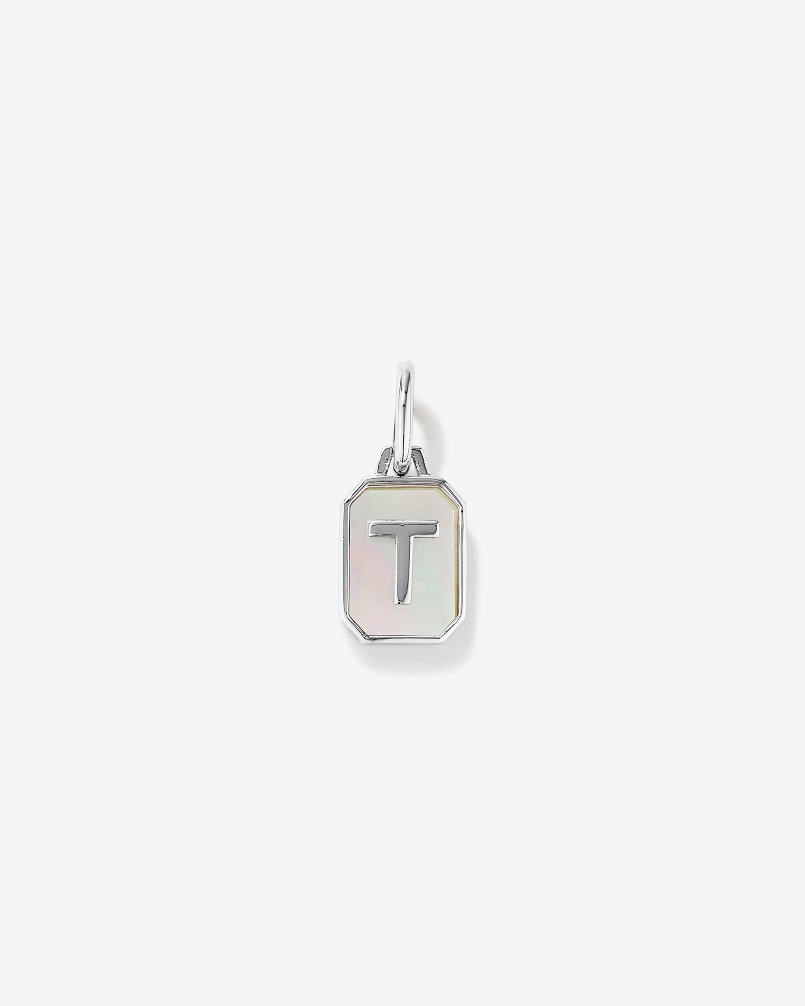 Letter T Mother of Pearl Initial Pendant in Sterling Silver
