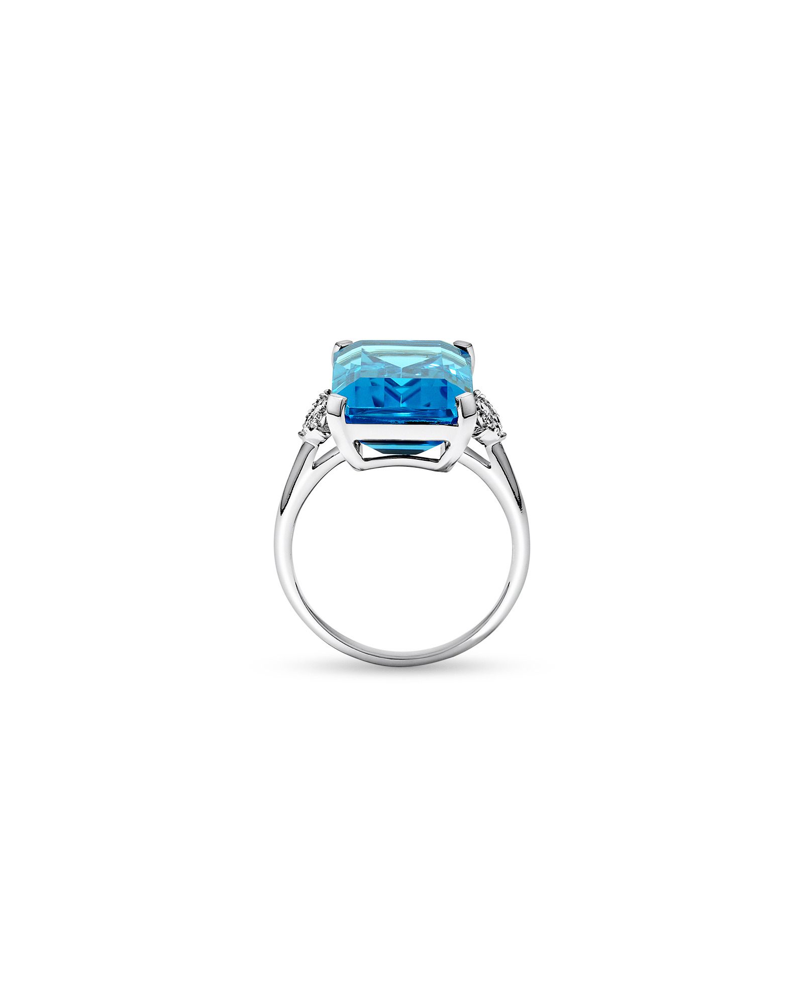 Emerald Cut Swiss Blue Topaz & 0.08 Carat TW Diamond Ring 10kt Gold