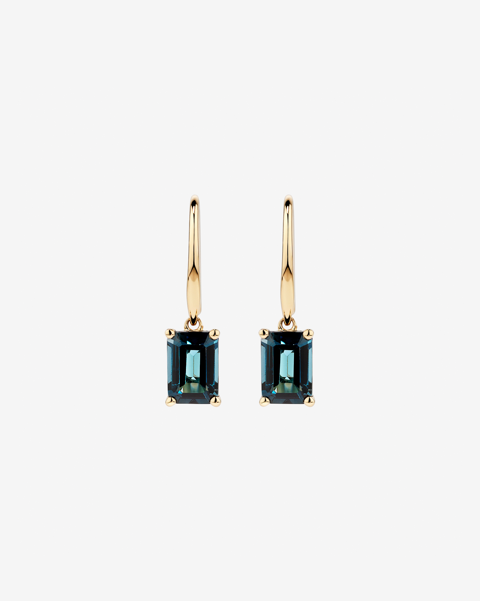 Emerald Cut London Blue Topaz Gemstone Drop Earrings in 10kt Yellow Gold