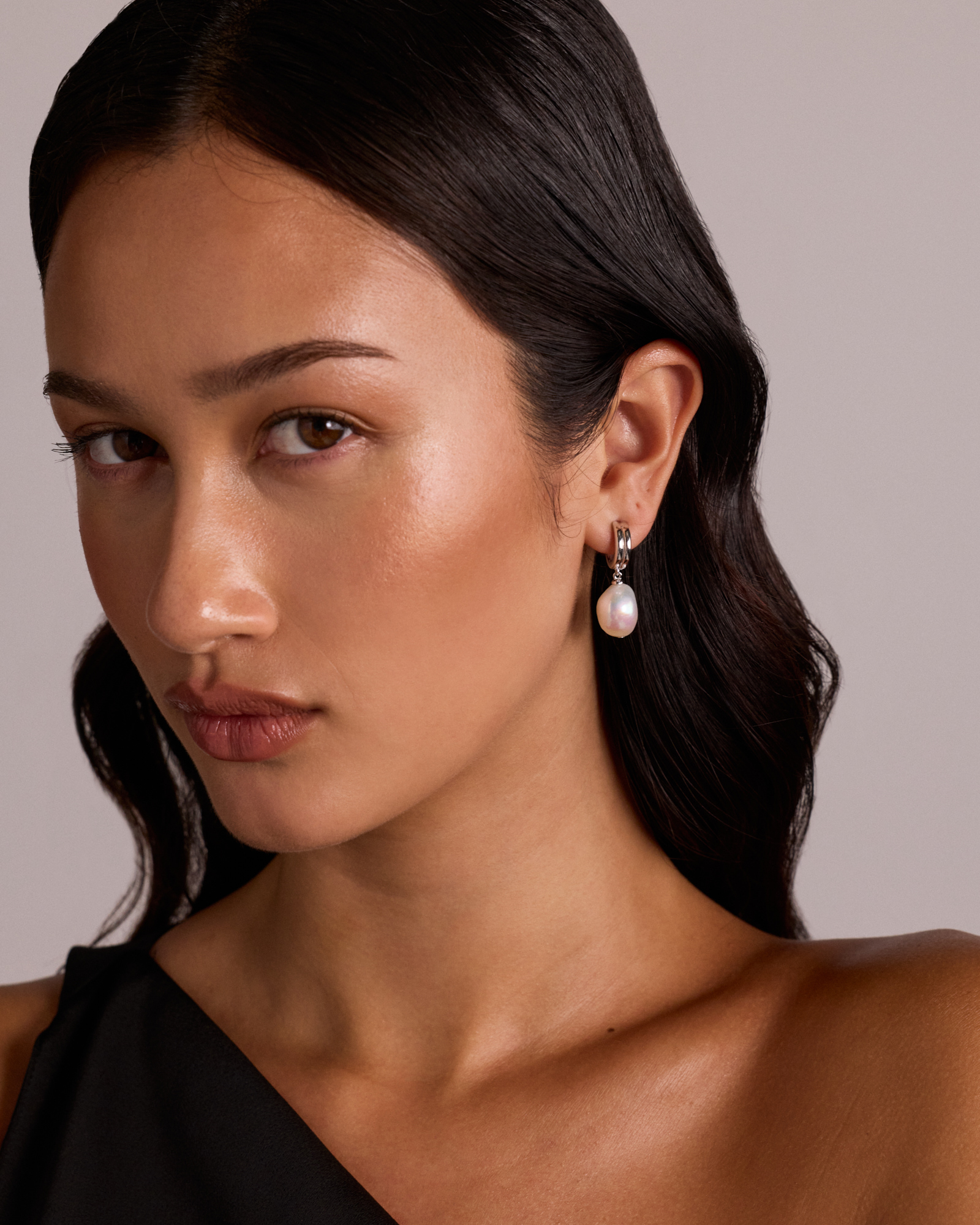 Boucles d’oreilles goutte à deux rangs avec perles baroques d’eau douce cultivées en argent sterling