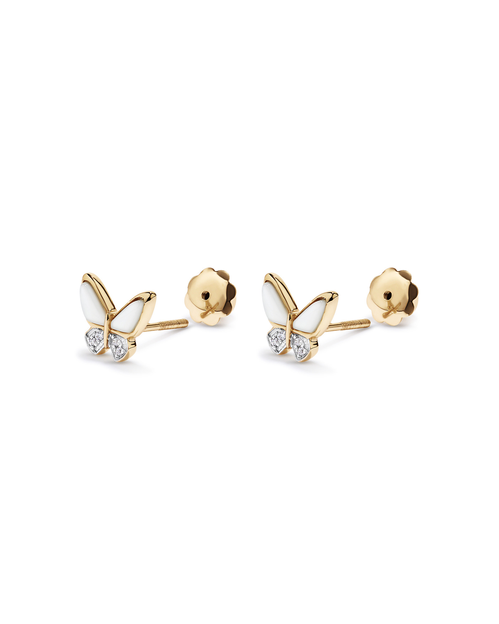 Children's Mother of Pearl Butterfly Stud Earrings in 10kt Yellow Gold