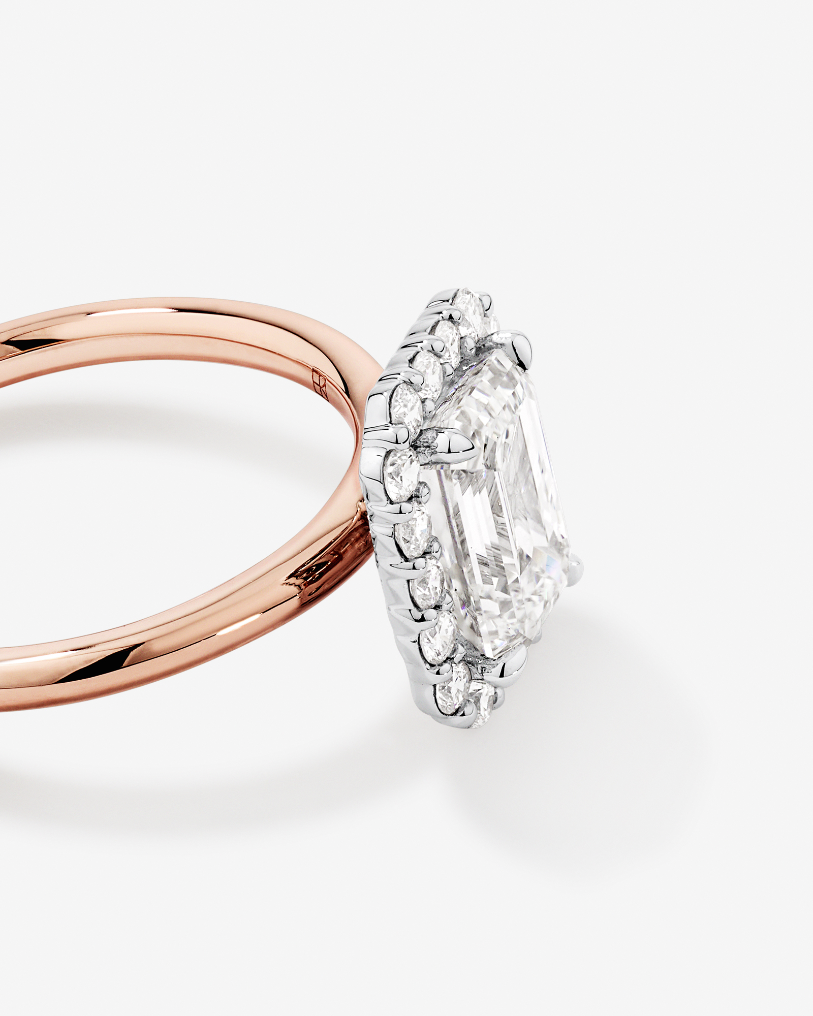 2.34 Carat TW Emerald Cut Laboratory-Grown Diamond Halo Engagement Ring in 14kt Rose and White Gold