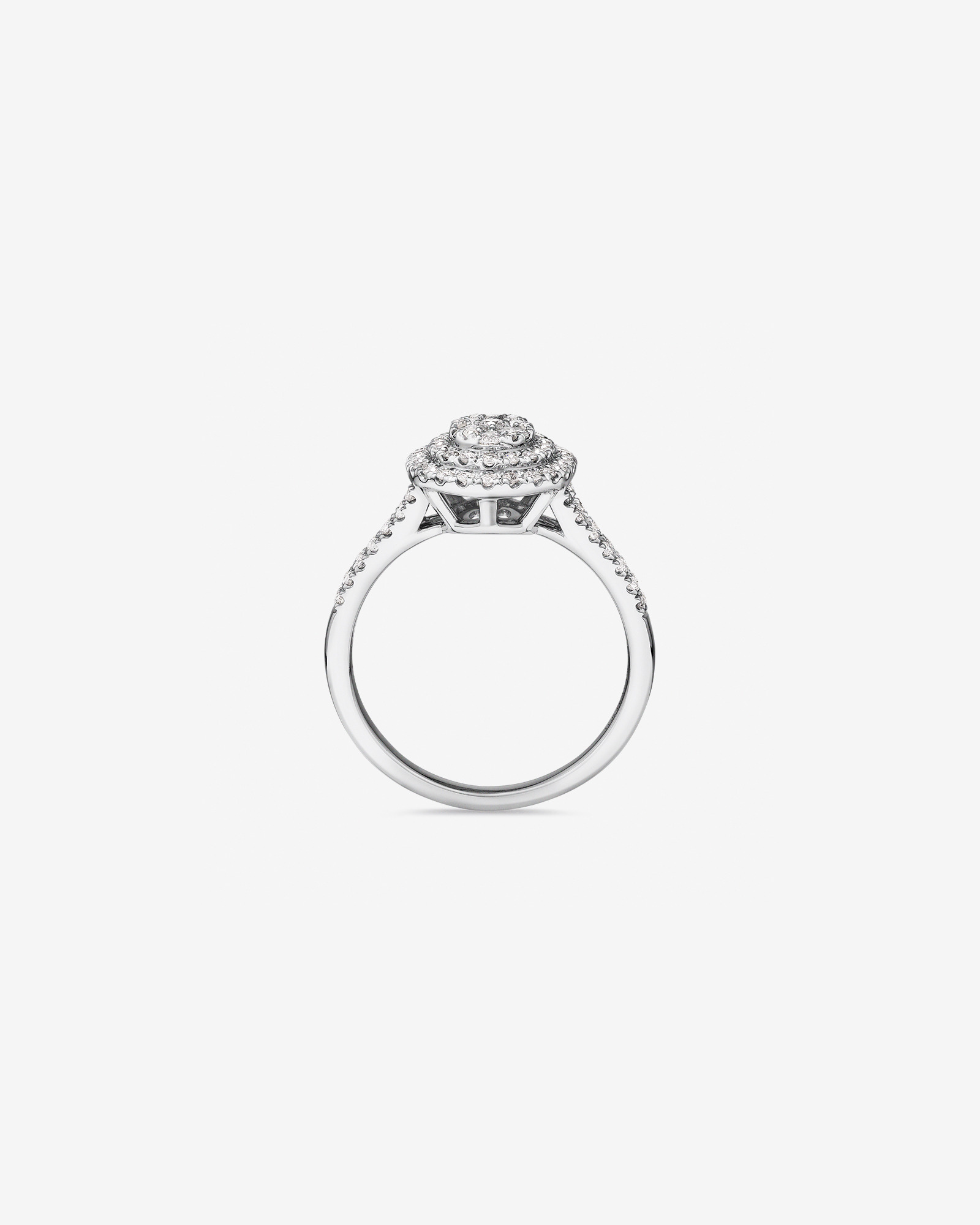 Bague halo de diamants ovales de 0,65 carat en or blanc 10 kt
