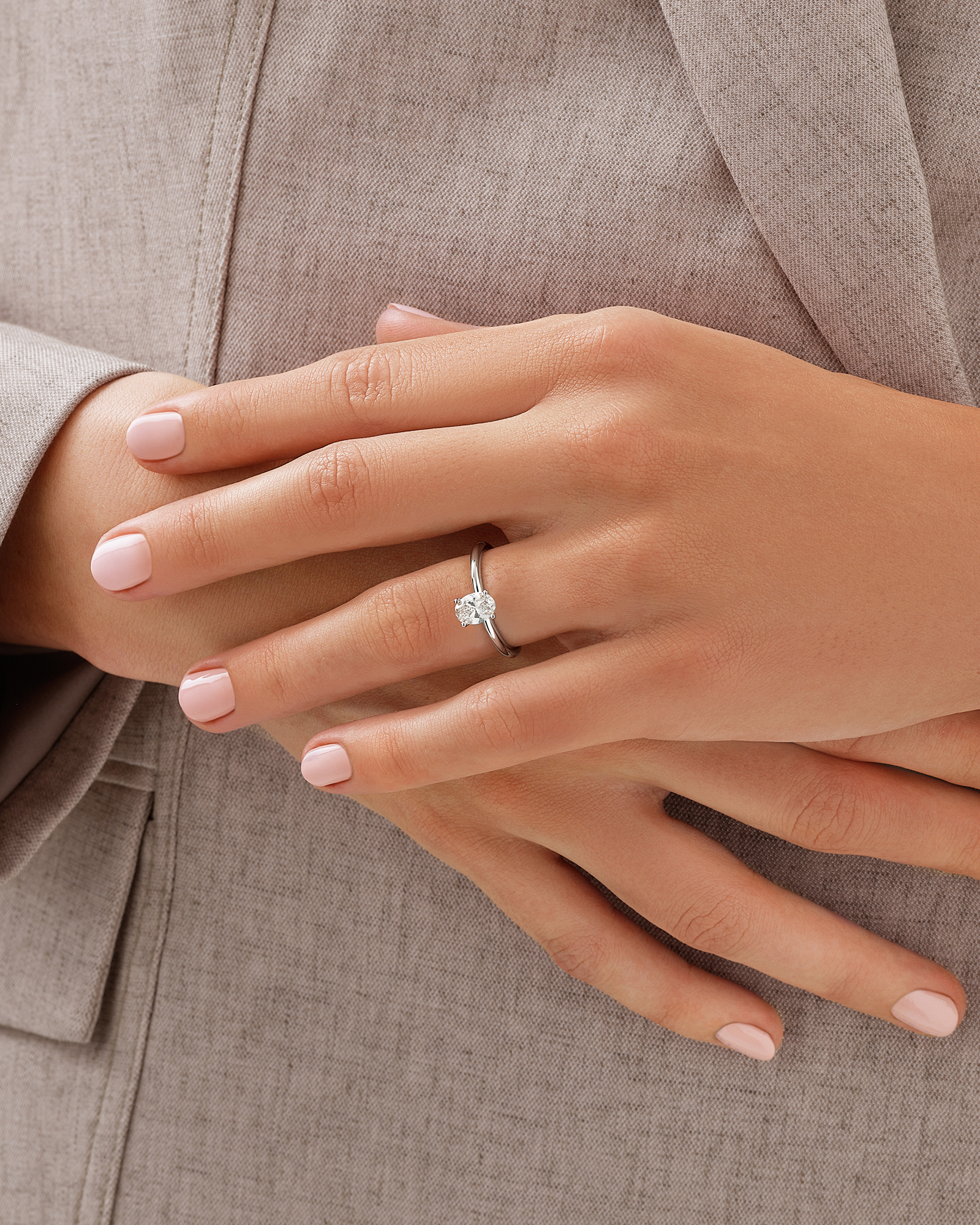 Carat TW Oval Laboratory-Grown Diamond Solitaire Engagement Ring 14kt White Gold