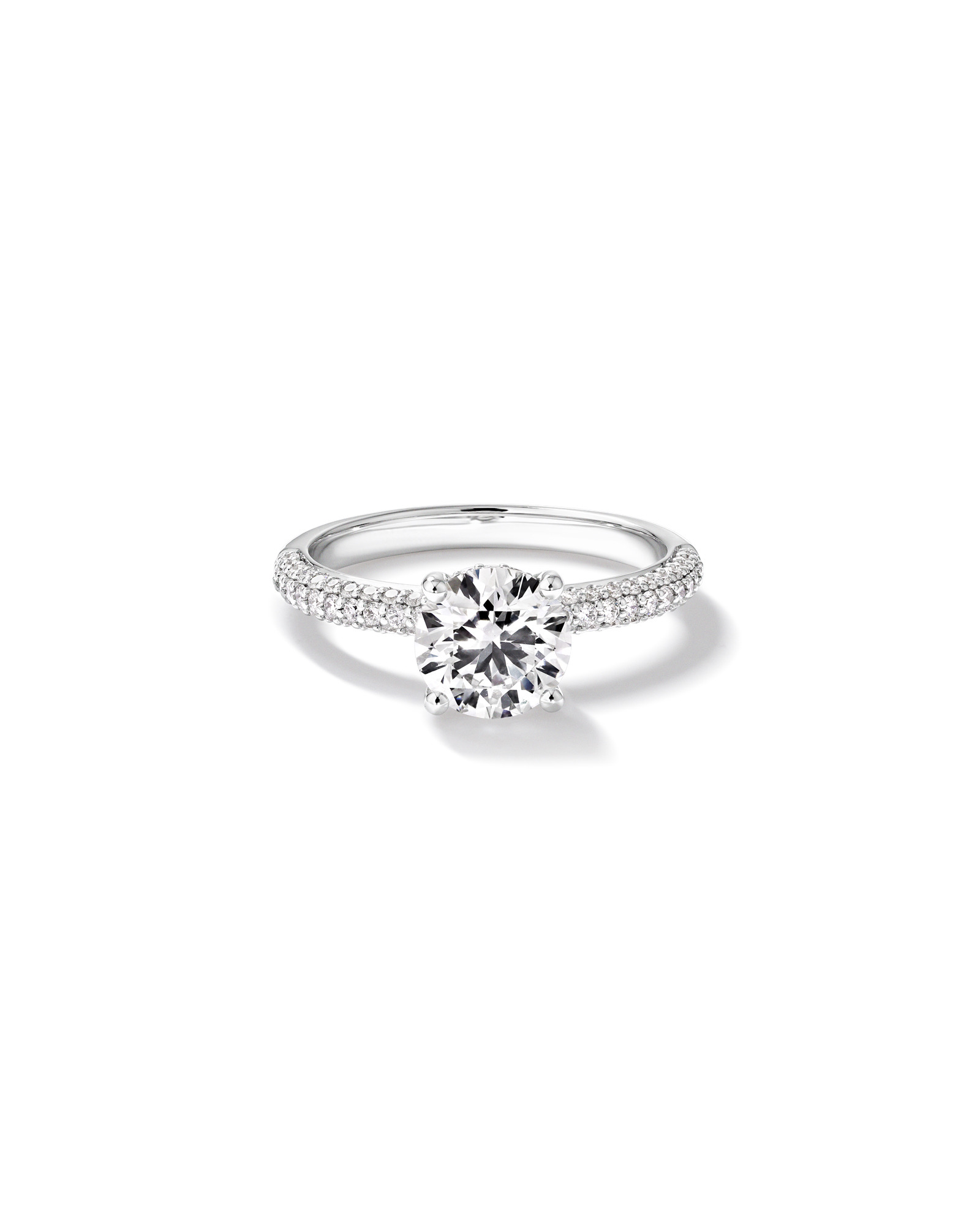 1.95 Carat TW Round Brilliant Laboratory-Grown Diamond Solitaire Side Accent Engagement Ring 14kt White Gold
