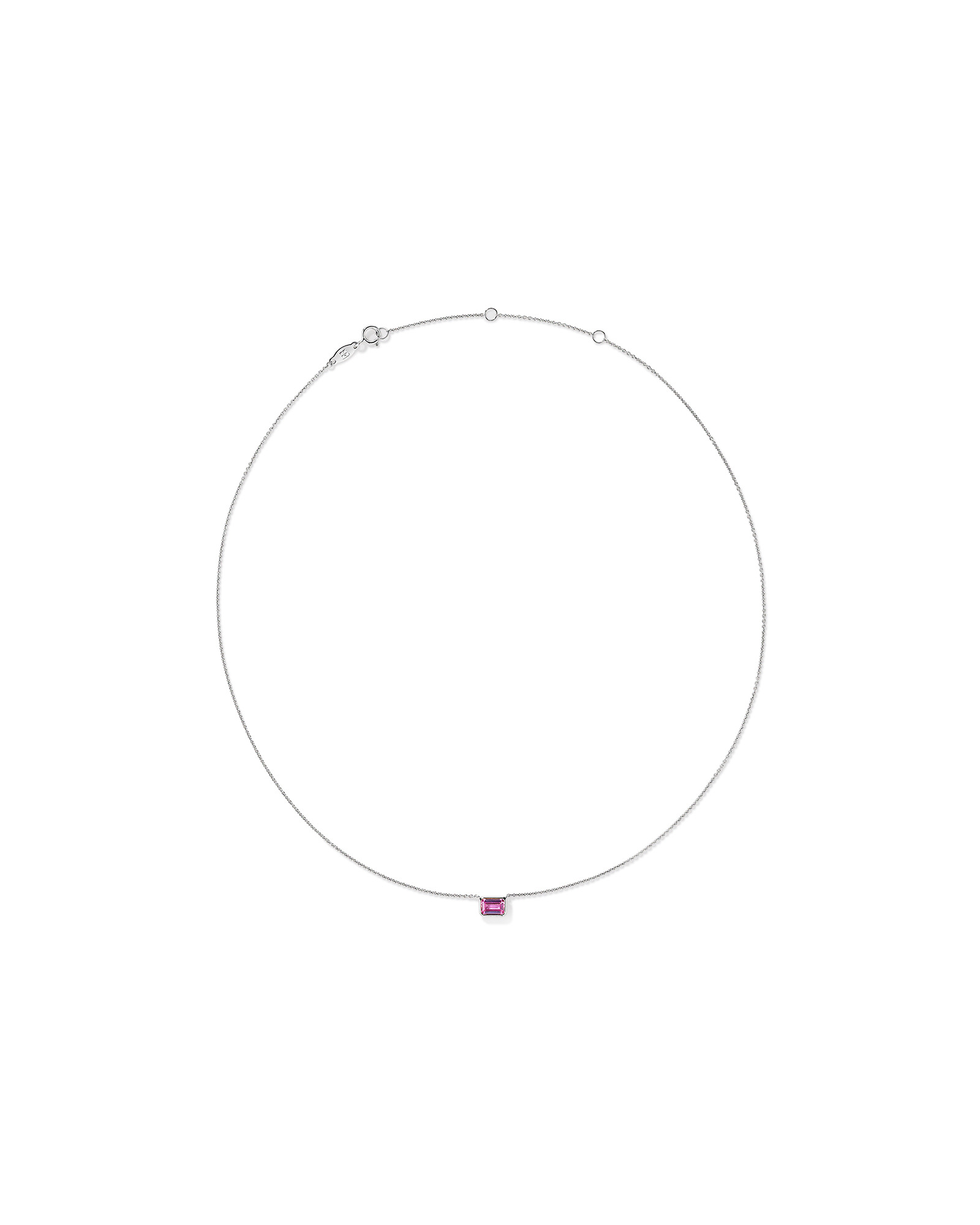 Emerald Cut Pink Created Sapphire East-to-West Set Bezel Necklace with Chain in 10kt Gold
