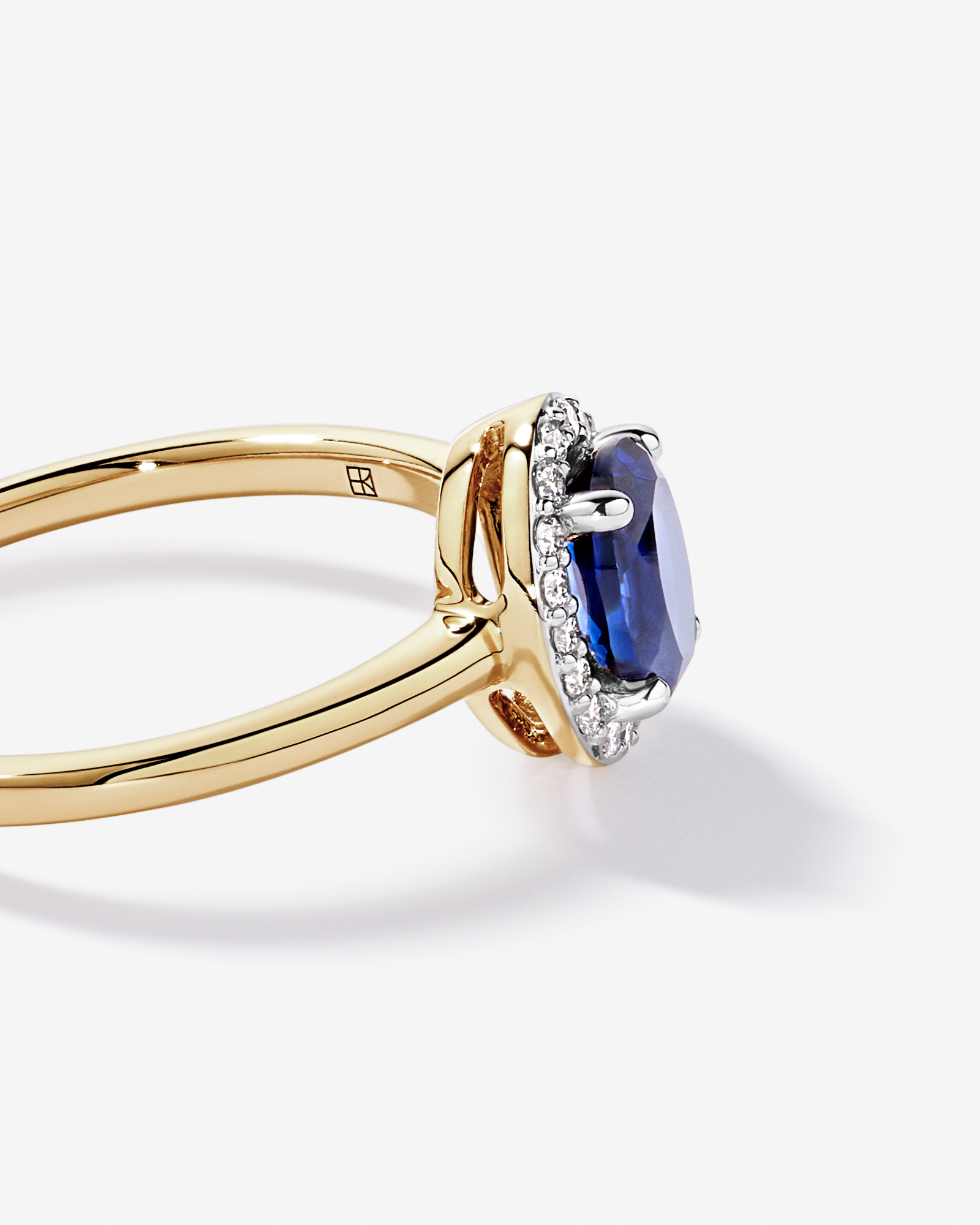 Created Sapphire & 0.10 Carat TW Laboratory-Grown Diamond Halo Ring 10kt Yellow Gold and Rhodium
