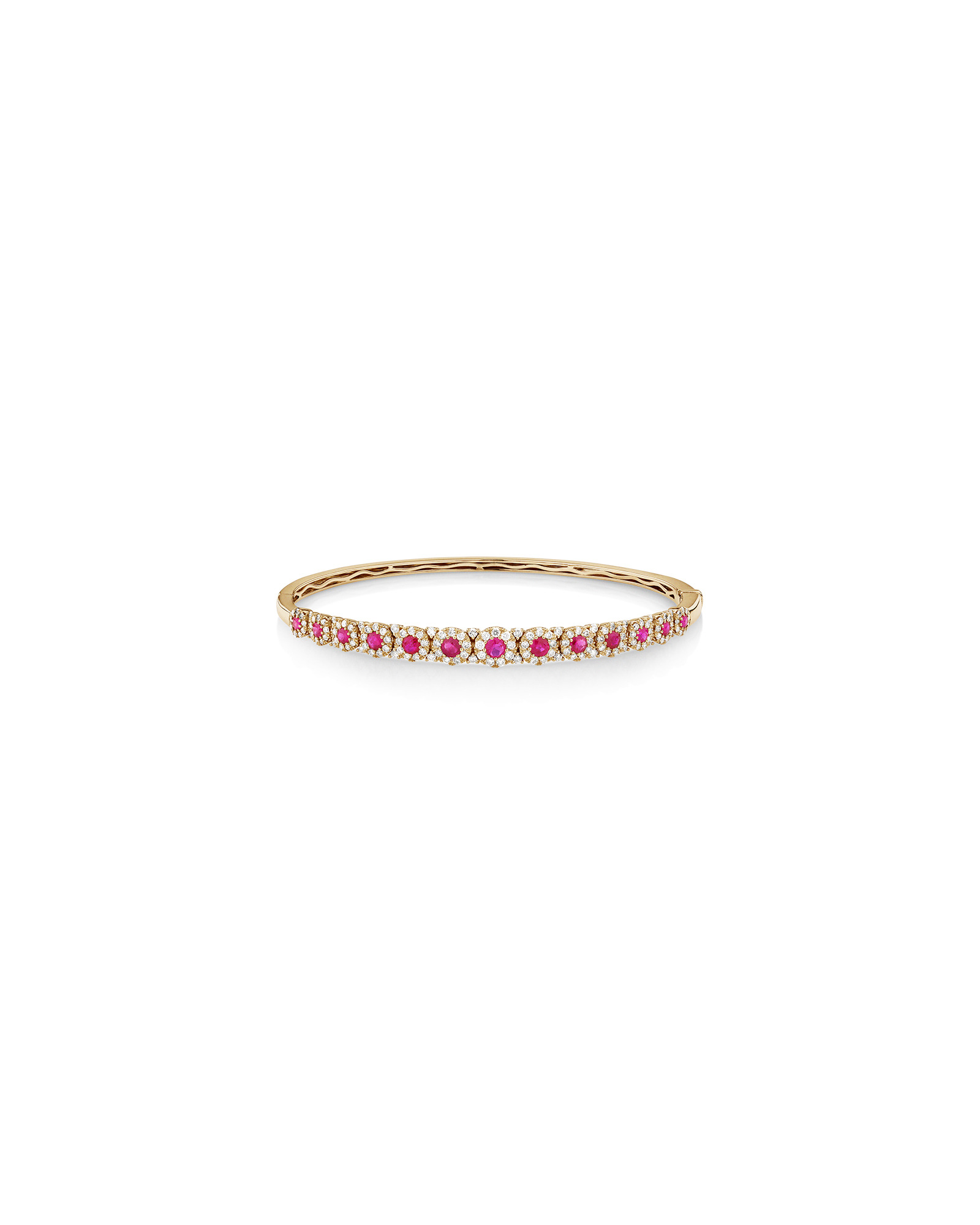 Bracelet jonc à bulles en or jaune 14 K avec rubis et diamants totalisant 1,03 ct
