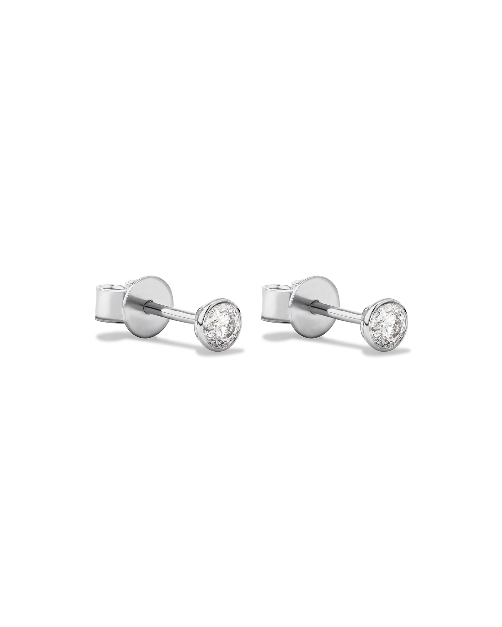 0.25 Carat TW Round Brilliant Diamond Solitaire Bezel Set Stud Earrings 18kt White Gold