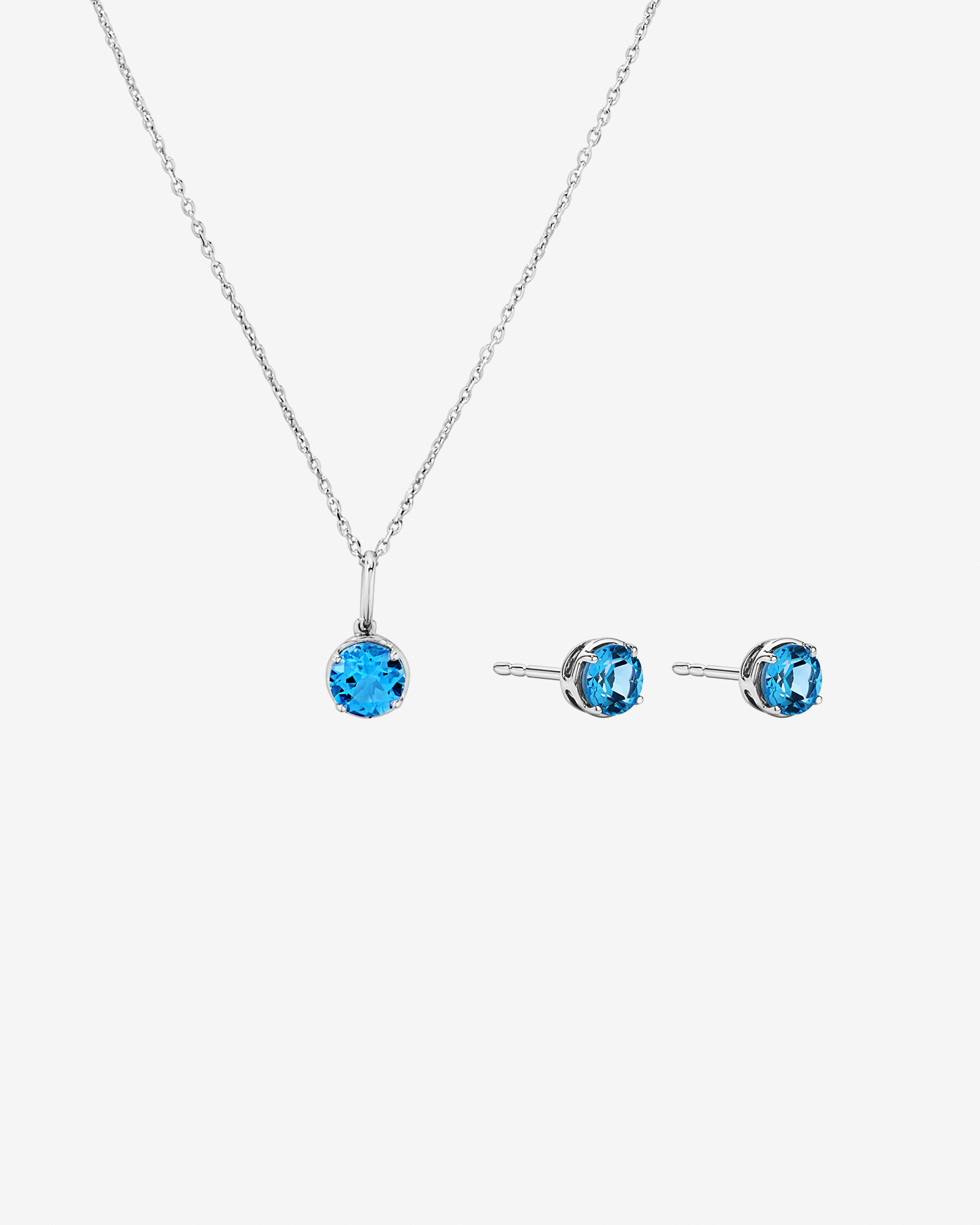 Blue Topaz Necklace & Stud Earring Gift Set in Sterling Silver