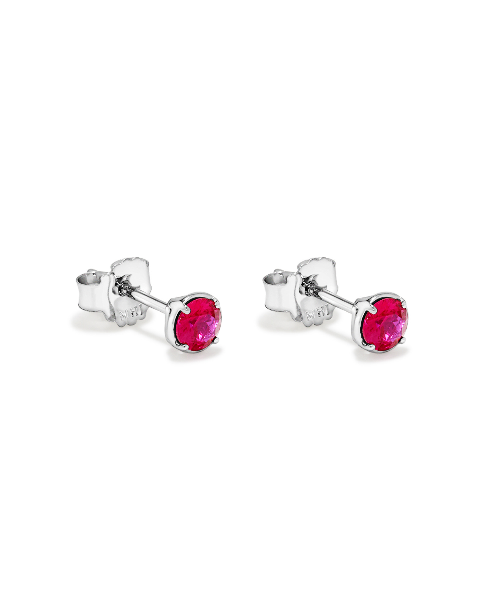Round Created Ruby Stud Earrings in Sterling Silver