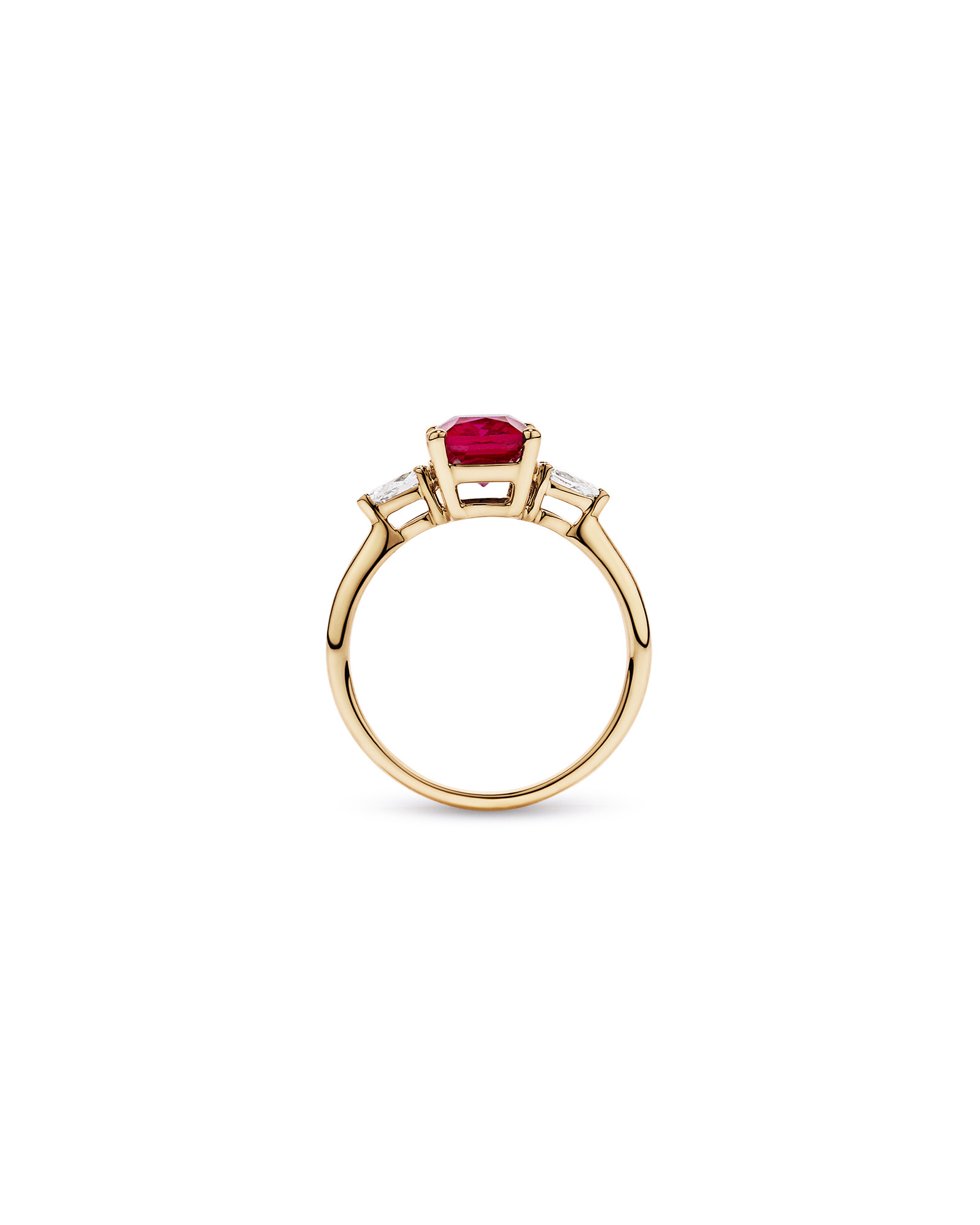 Created Ruby and 0.27 Carat TW Laboratory-Grown Diamond 3 Stone Ring 10kt Yellow Gold