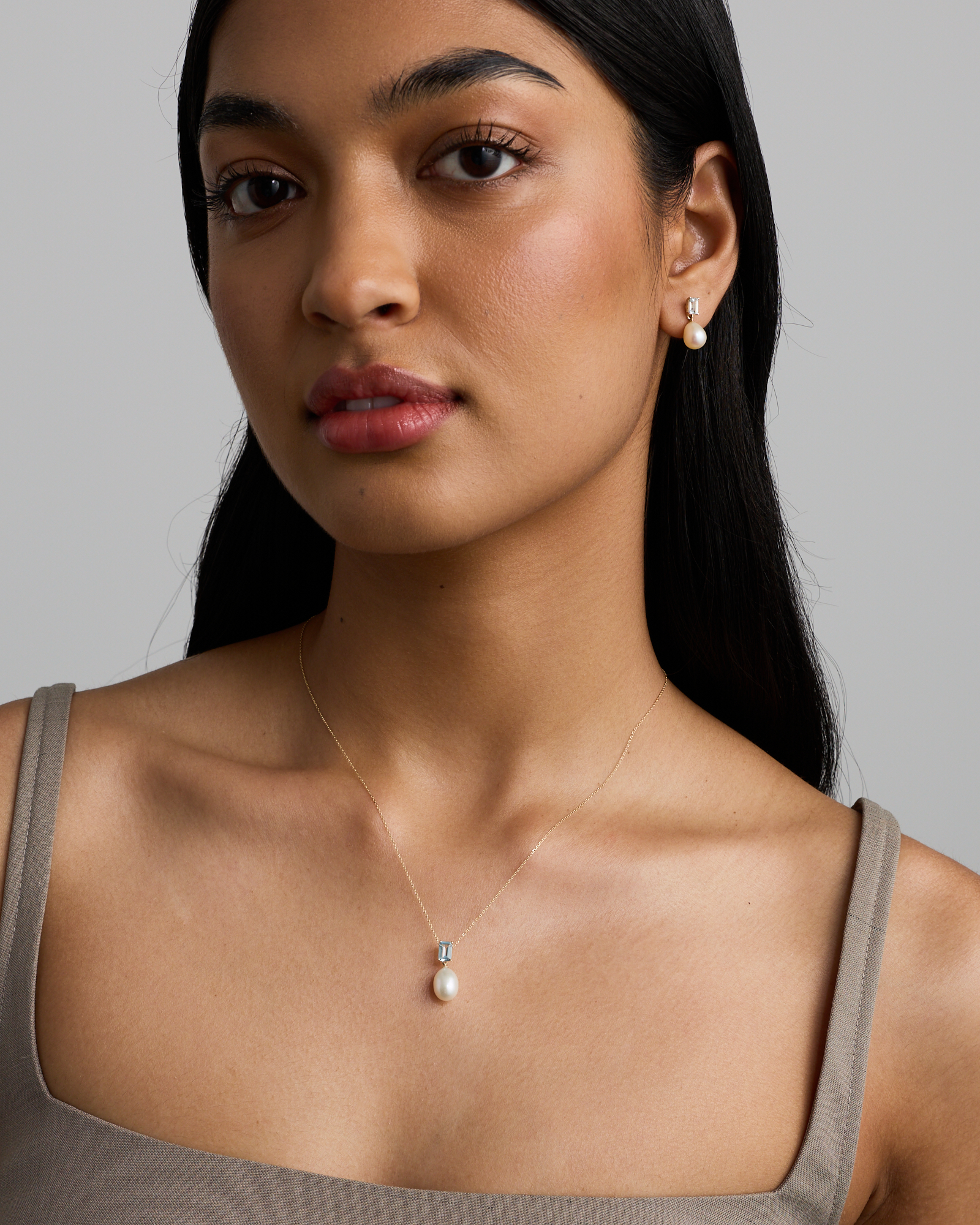 Aquamarine and Cultured Freshwater Pearl Drop Necklace in 10kt Yellow Gold