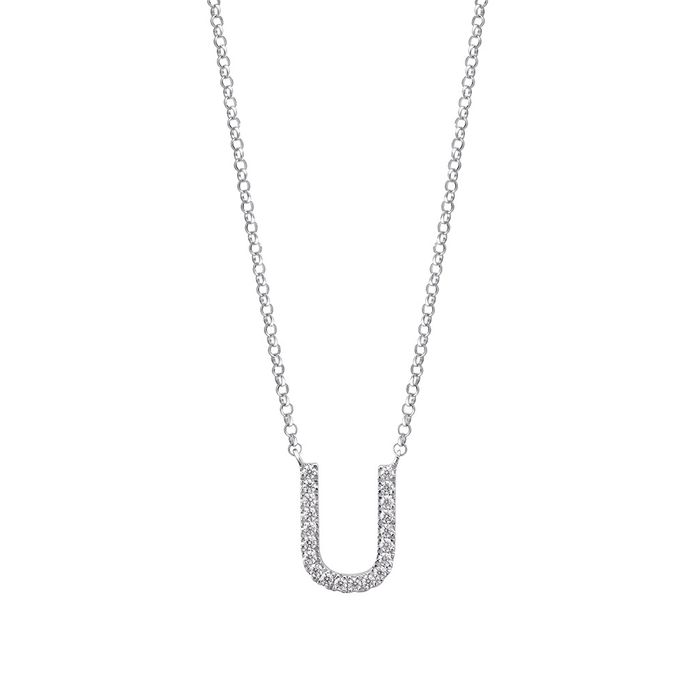 U Initial Necklace with 0.10 Carat TW of Diamonds in 10kt White Gold