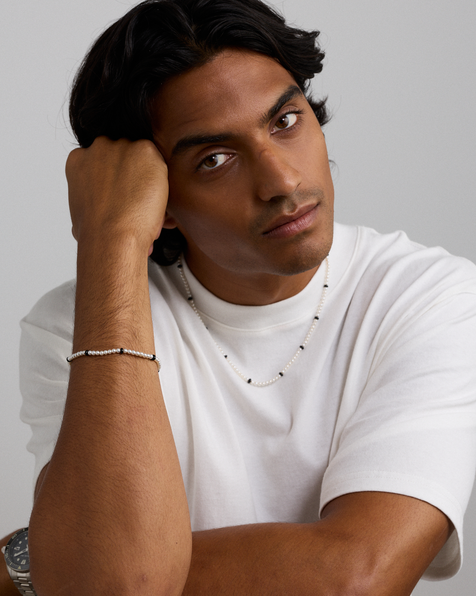 Cultured Freshwater Pearl & Onyx Bracelet in Sterling Silver