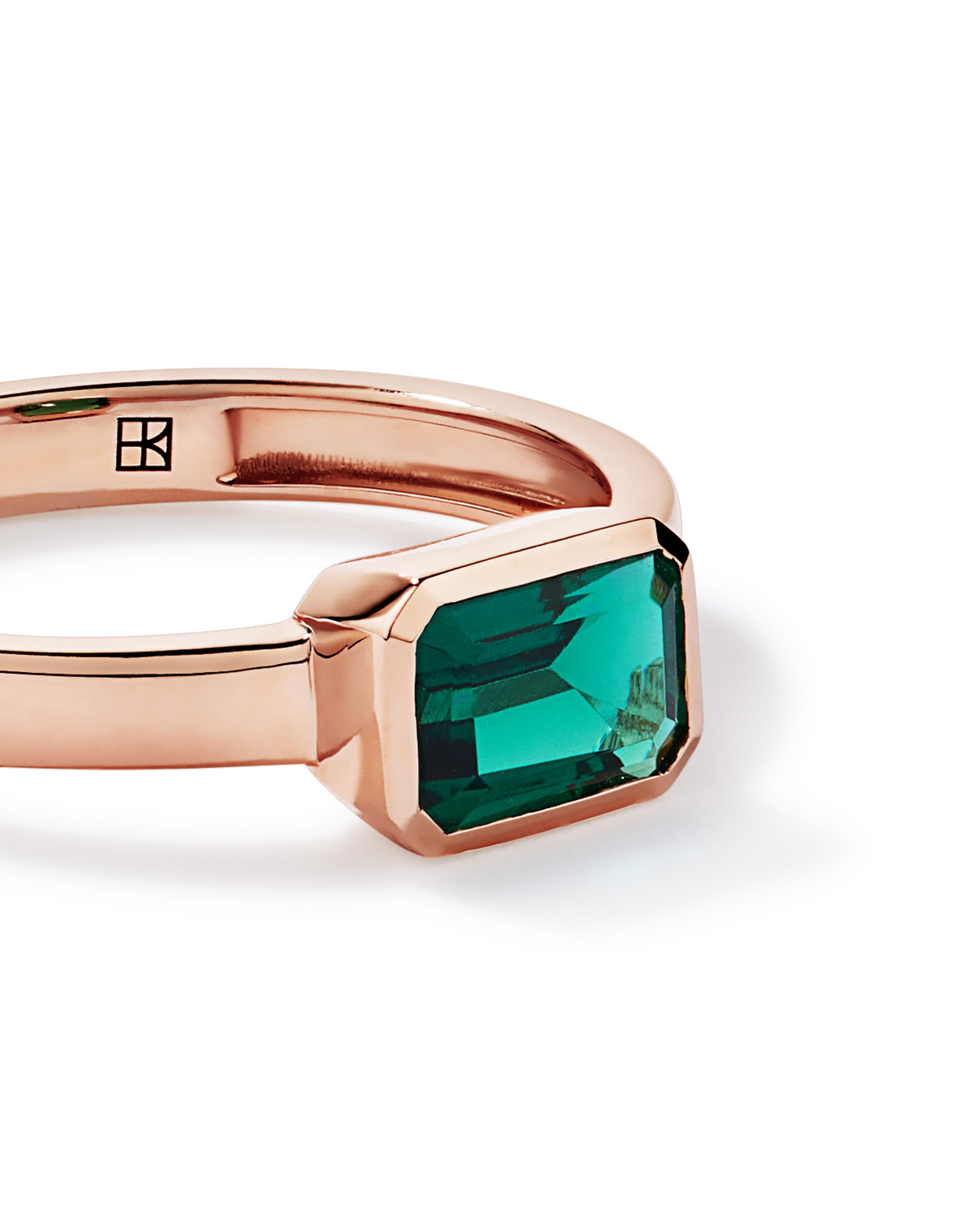 Created Emerald Bezel Ring 10kt Rose Gold