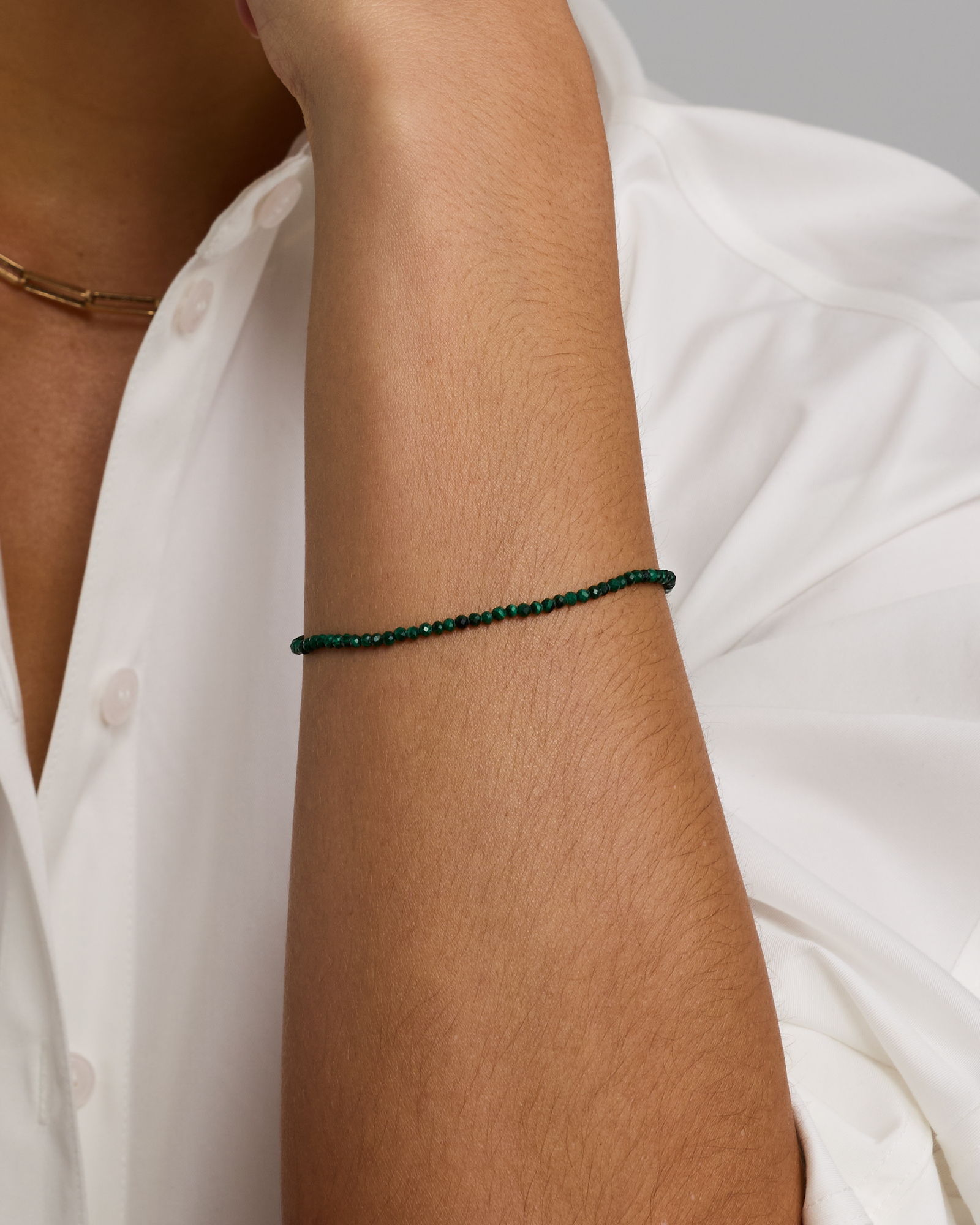 Malachite Bead Bracelet in 10kt Yellow Gold