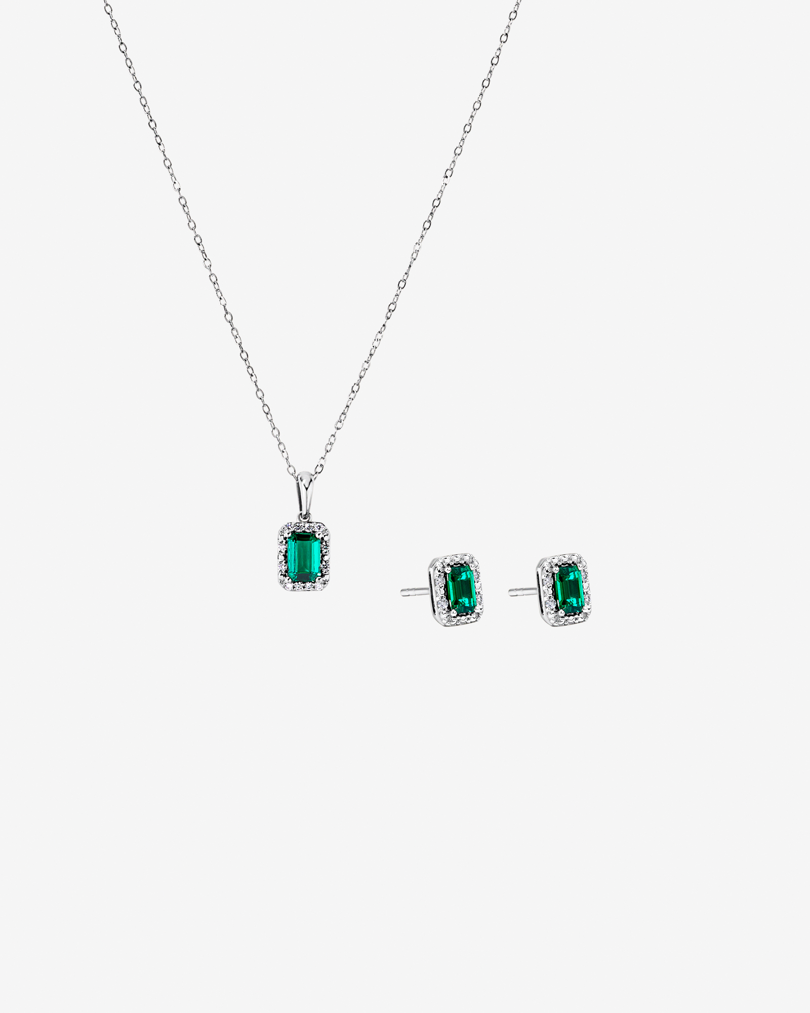 Created Emerald & 0.10 Carat TW Laboratory-Grown Diamond Halo Ring in 10kt White Gold