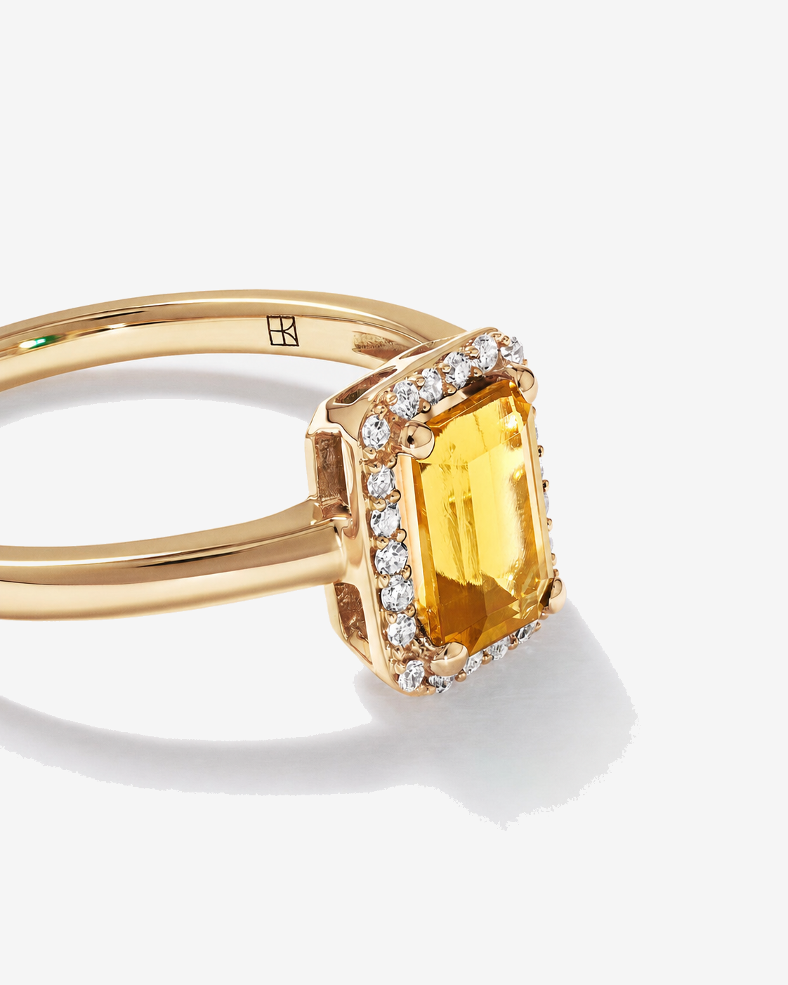 Emerald Cut Citrine and Diamond Halo Ring 10kt Yellow Gold