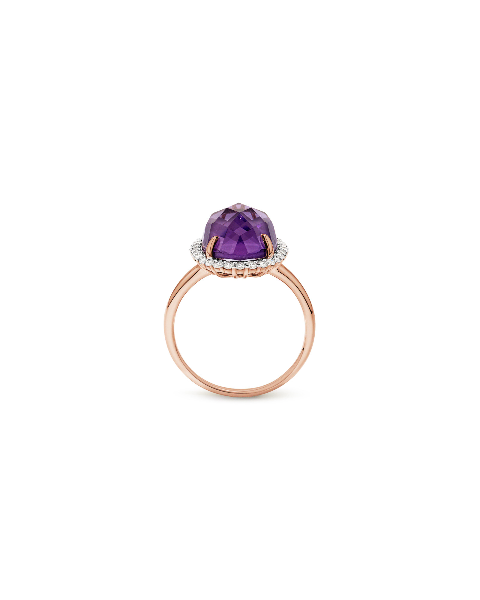 Oval Amethyst & 0.35 Carat TW Diamond Halo Ring 10kt Rose Gold with Rhodium