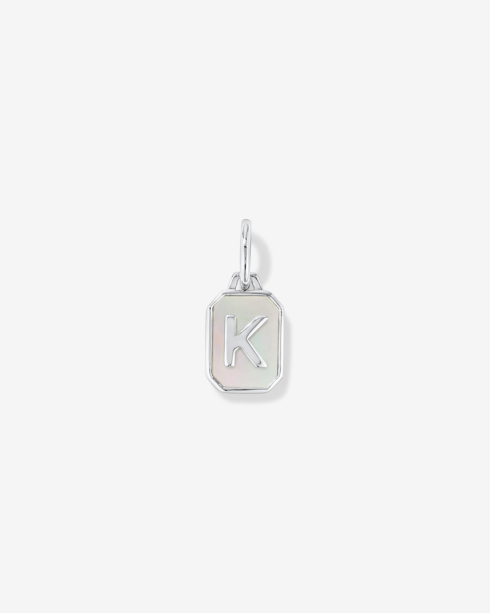 Letter K Mother of Pearl Initial Pendant in Sterling Silver