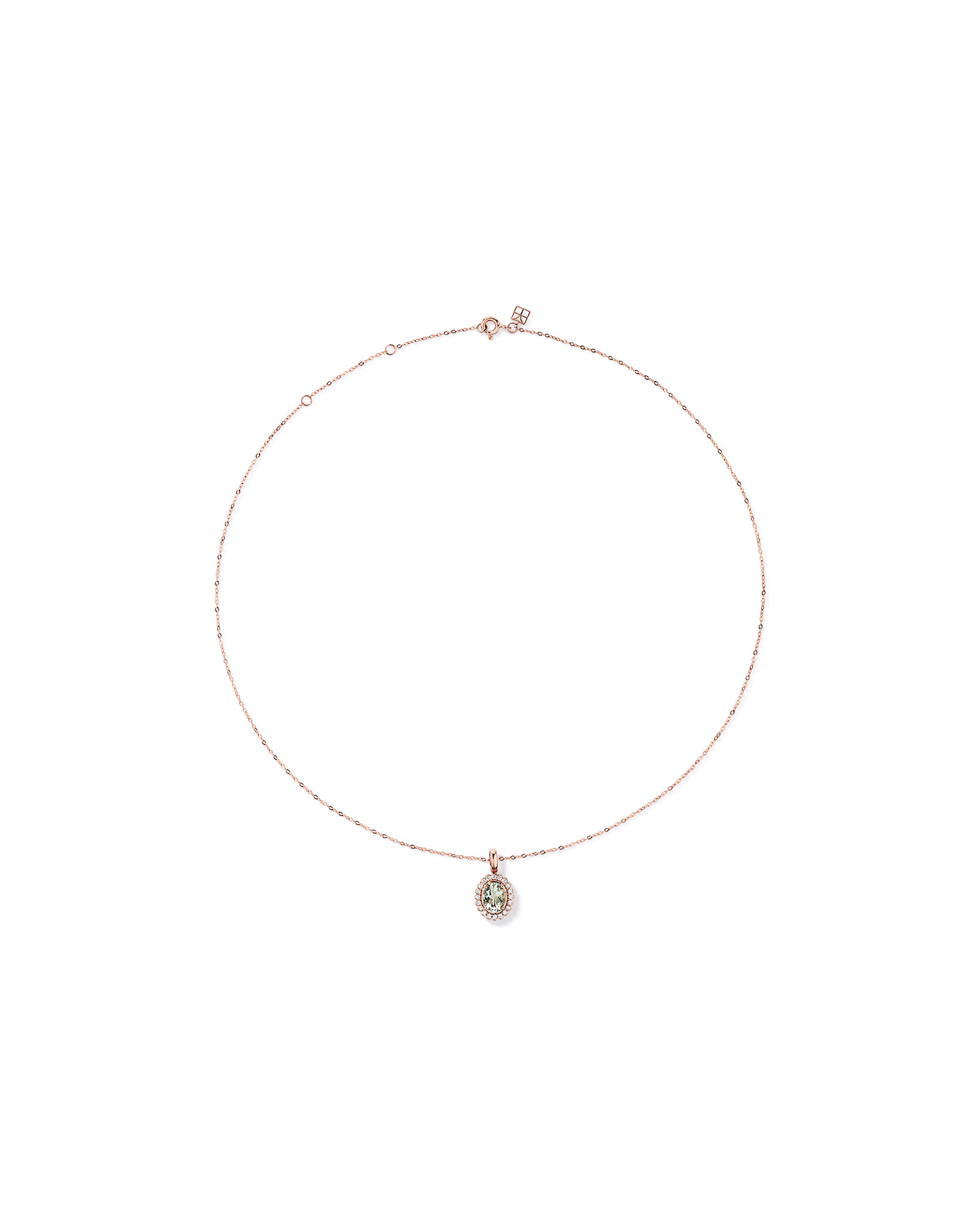 Green Amethyst & 0.20TW of Diamond Halo Pendant with Chain in 10kt Rose Gold