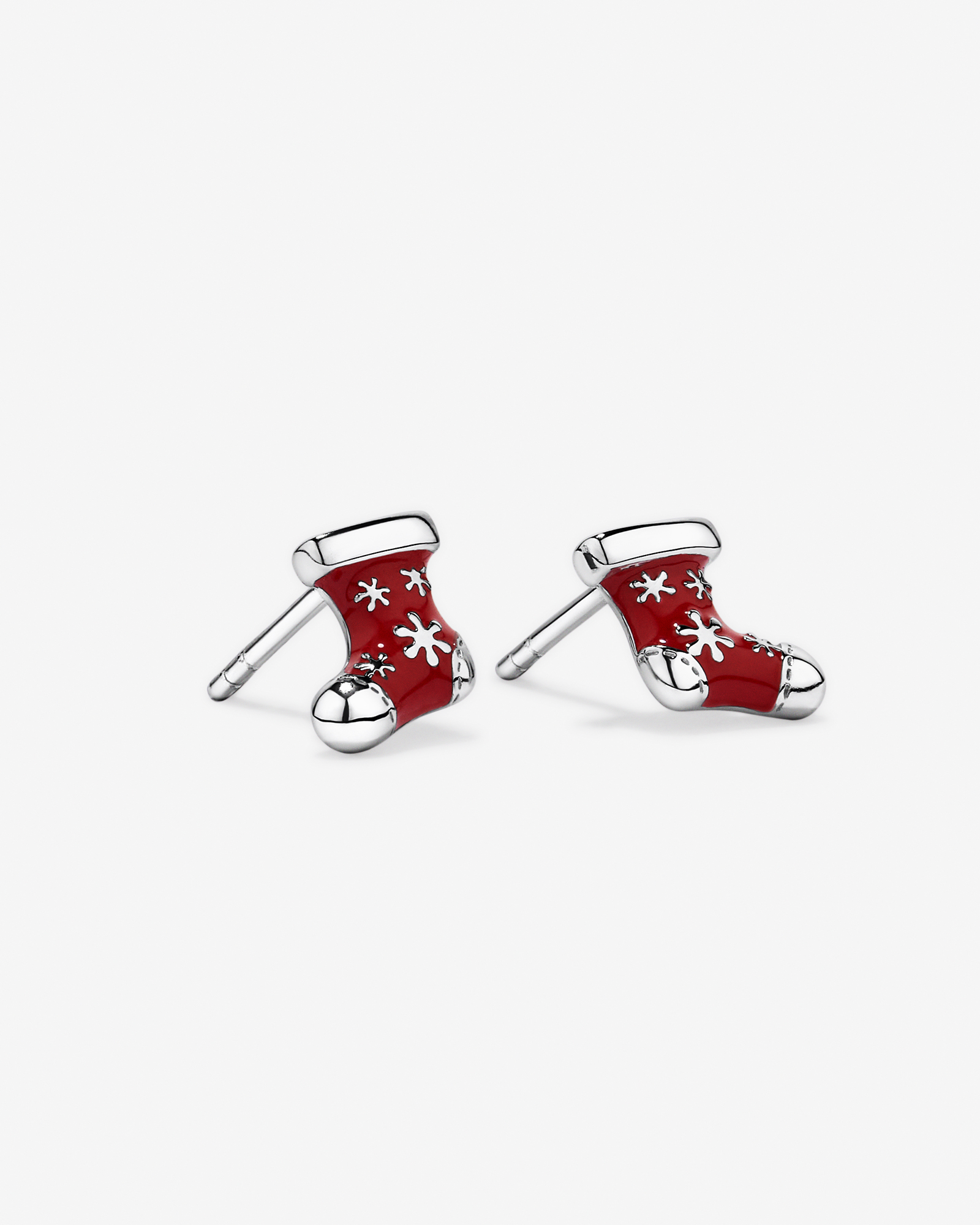 Christmas Stocking Stud Earrings with Red Enamel in Sterling Silver