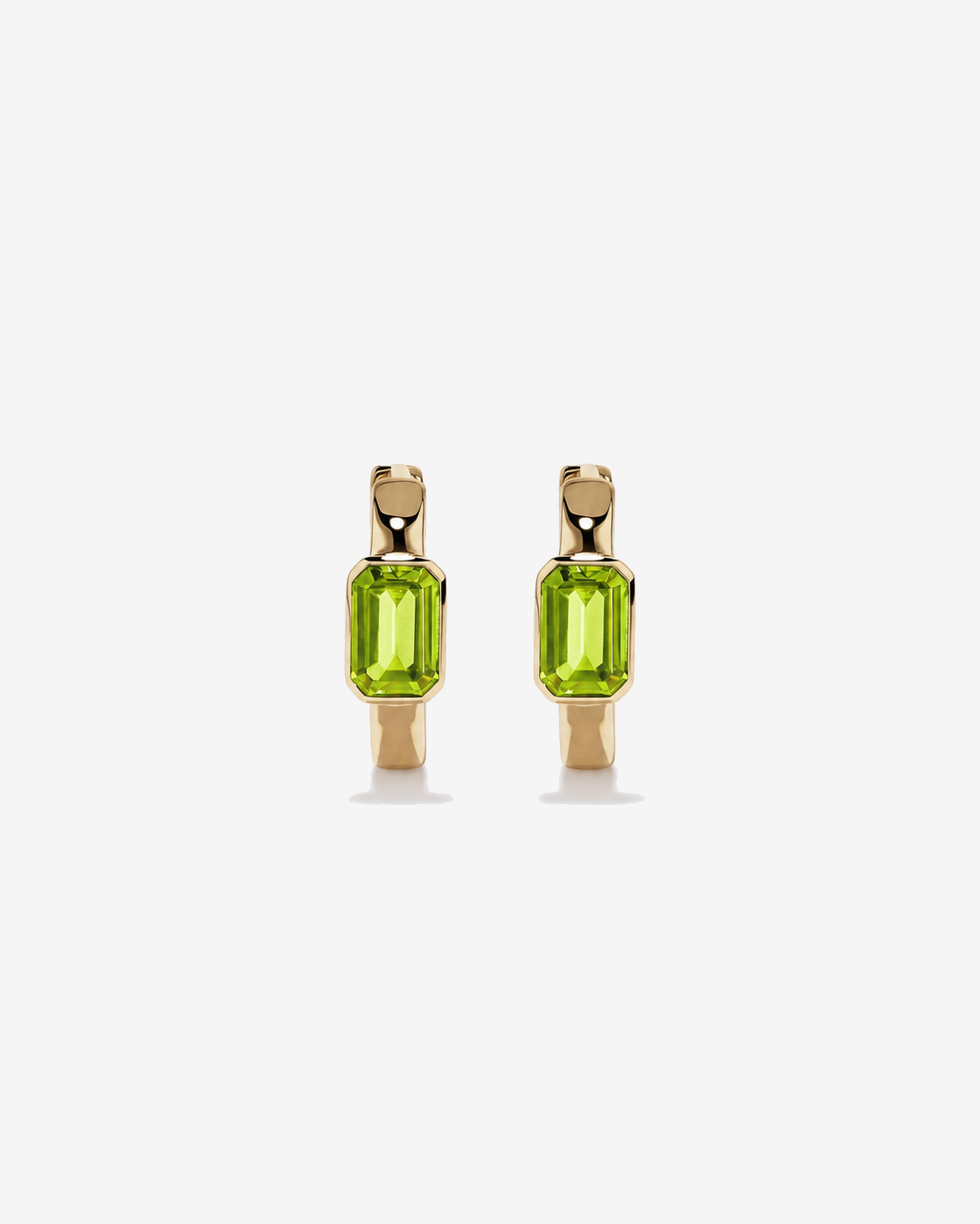 Peridot Bezel Huggie Earrings in 10kt Yellow Gold